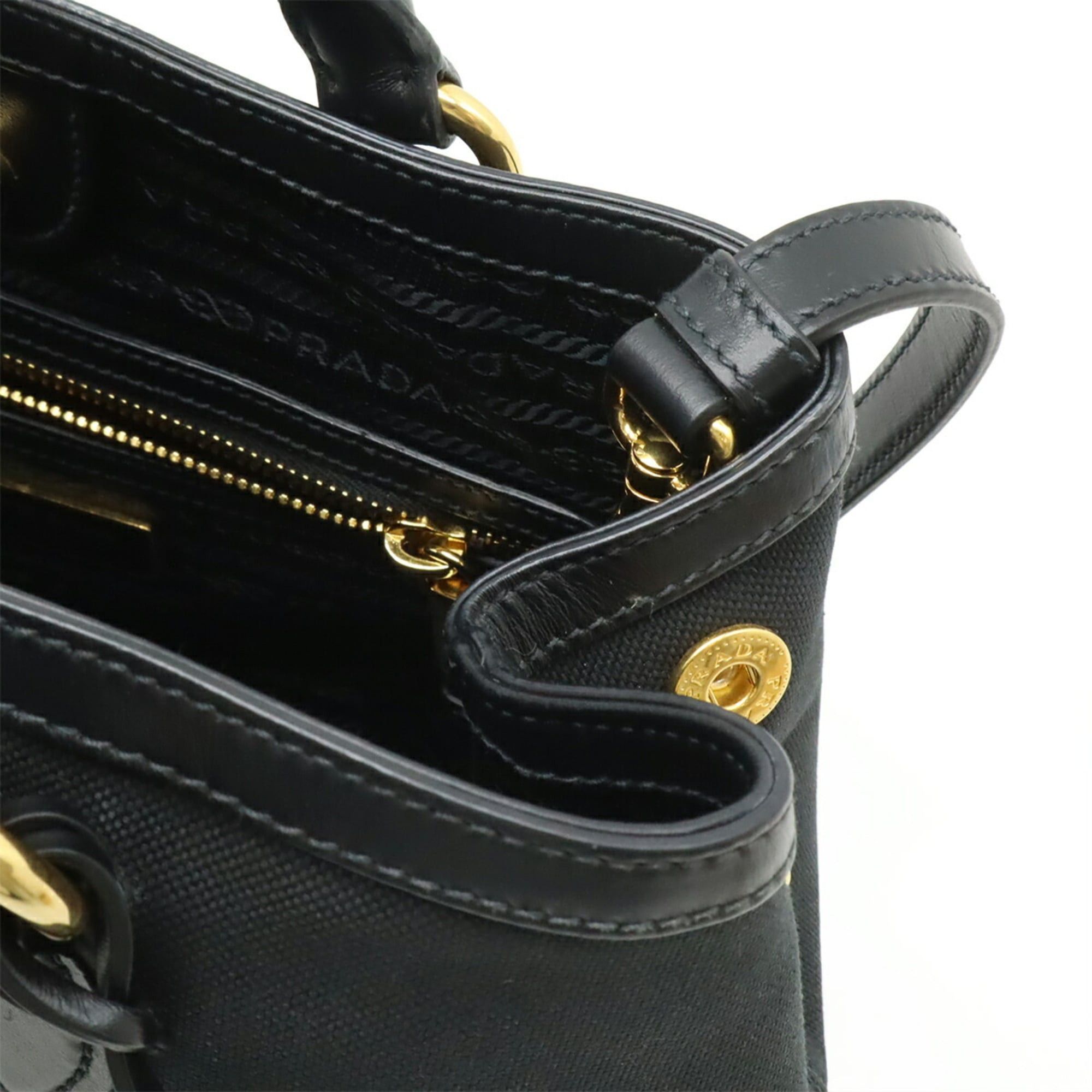 Prada PRADA Jacquard Handbag Tote Shoulder Bag Canvas Leather NERO Black 1BA579 Size ONE SIZE - 5 Thumbnail