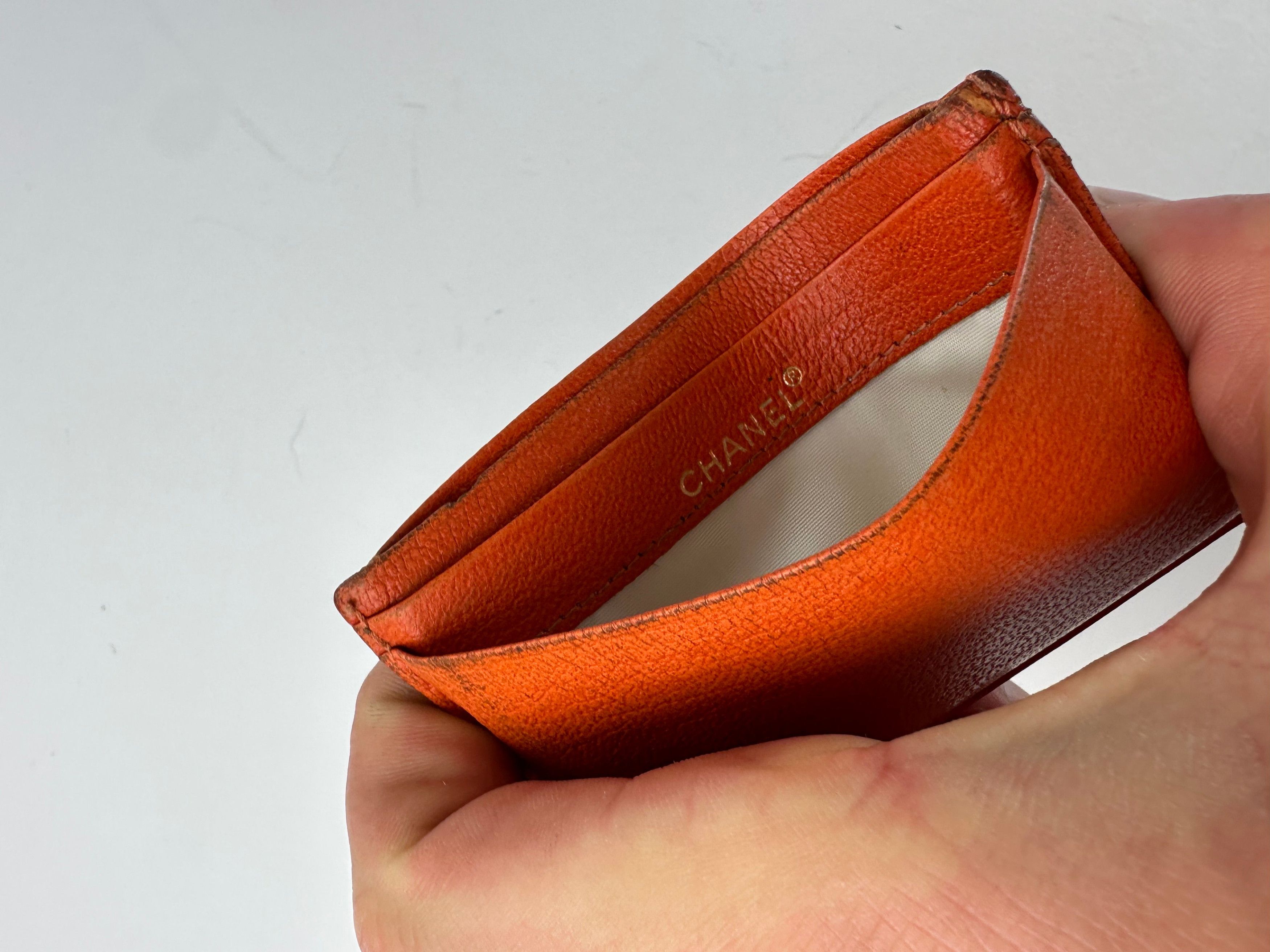 Chanel Vintage Leather Card Holder Orange Silver Size ONE SIZE - 5 Thumbnail