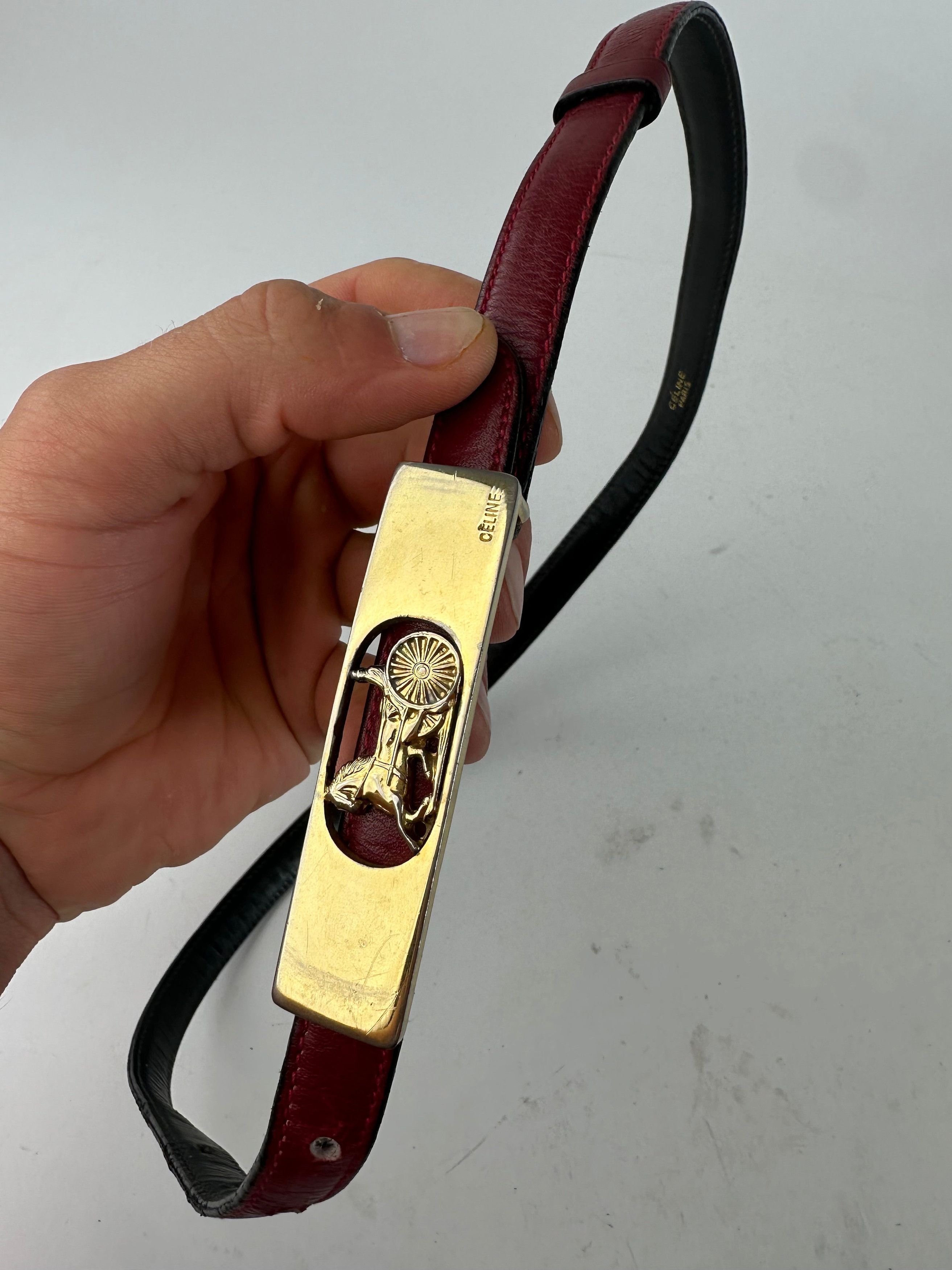 Celine Vintage Leather Belt Burgundy Size ONE SIZE - 6 Thumbnail