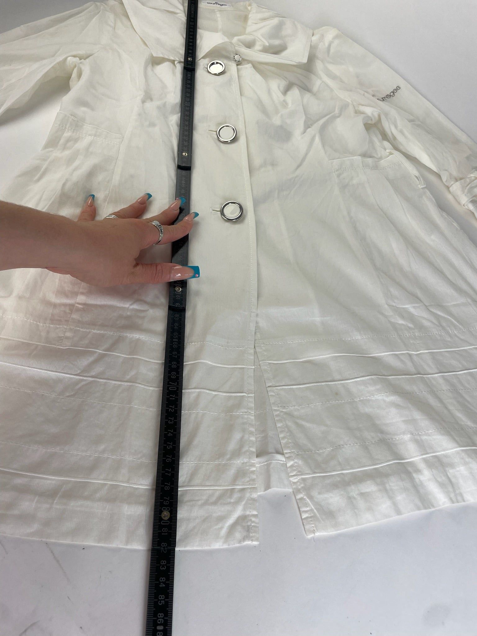 Courreges Vintage Cotton Coat White Silver Buttons Size M / US 6-8 / IT 42-44 - 13 Thumbnail