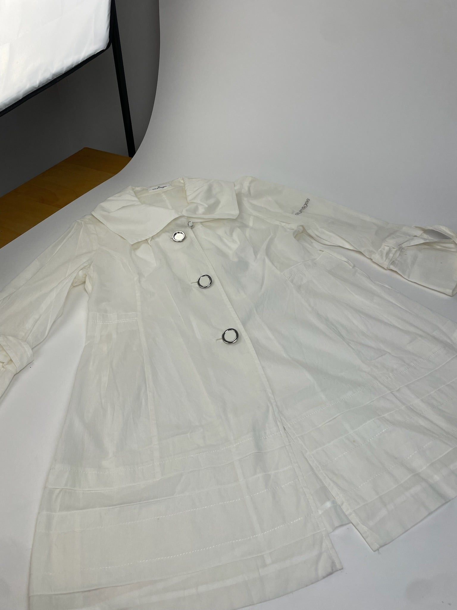 Courreges Vintage Cotton Coat White Silver Buttons Size M / US 6-8 / IT 42-44 - 5 Thumbnail