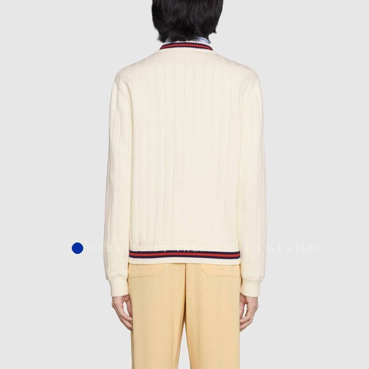 Gucci Beige V-Neck Sweater with Striped Trim Size US S / EU 44-46 / 1 - 11 Thumbnail