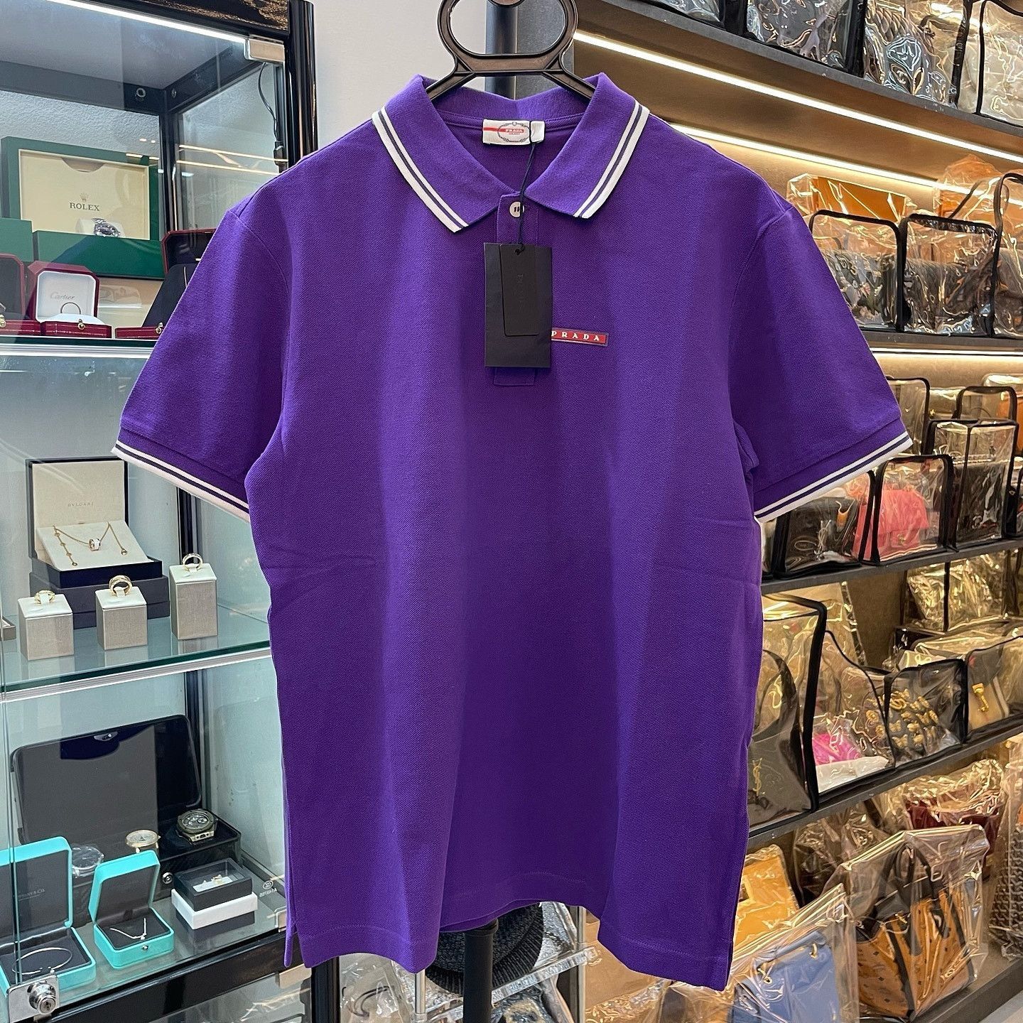 Prada Stylish Purple Logo Patch Polo Shirt Size US L / EU 52-54 / 3 - 6 Thumbnail