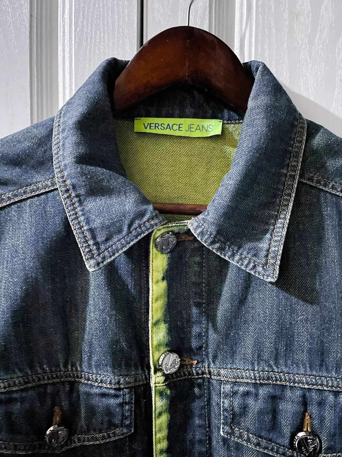 Versace Neon Green Trim Denim Jacket Size US S / EU 44-46 / 1 - 3 Thumbnail