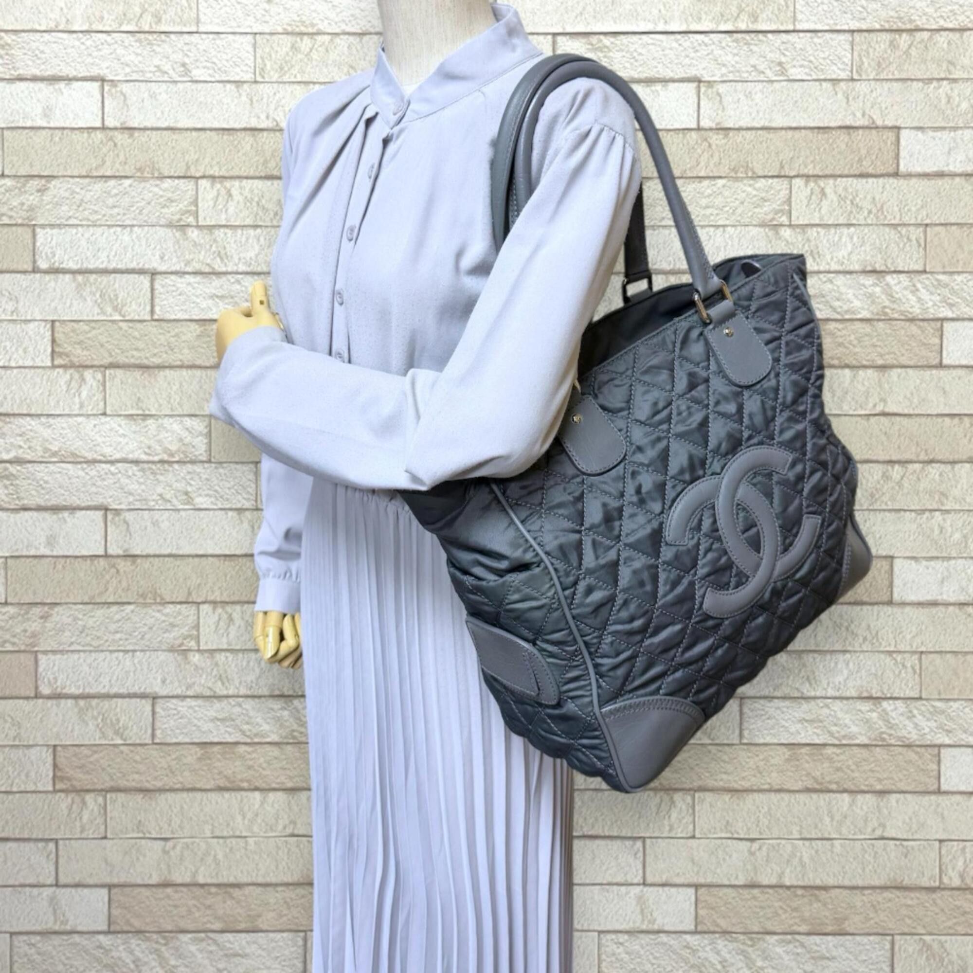 Chanel Chanel Paris New York Line Coco Mark Tote Bag, Nylon A33100, Gray, Women's CHANEL Size ONE SIZE - 2 Thumbnail
