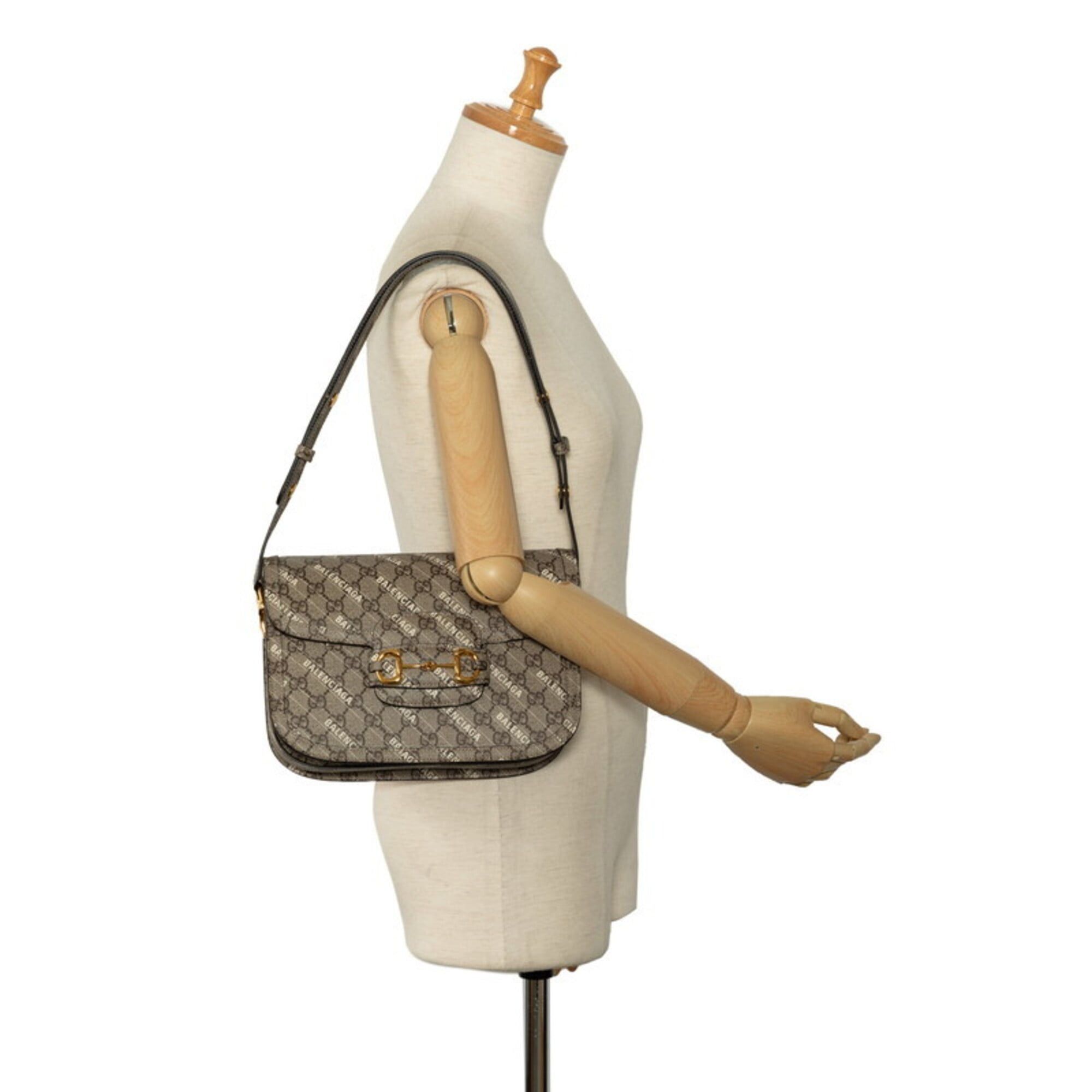 Gucci Gucci x Balenciaga Hacker Project GG Supreme Horsebit Shoulder Bag One 602204 Beige Leather Women's GUCCI Size ONE SIZE - 9 Thumbnail