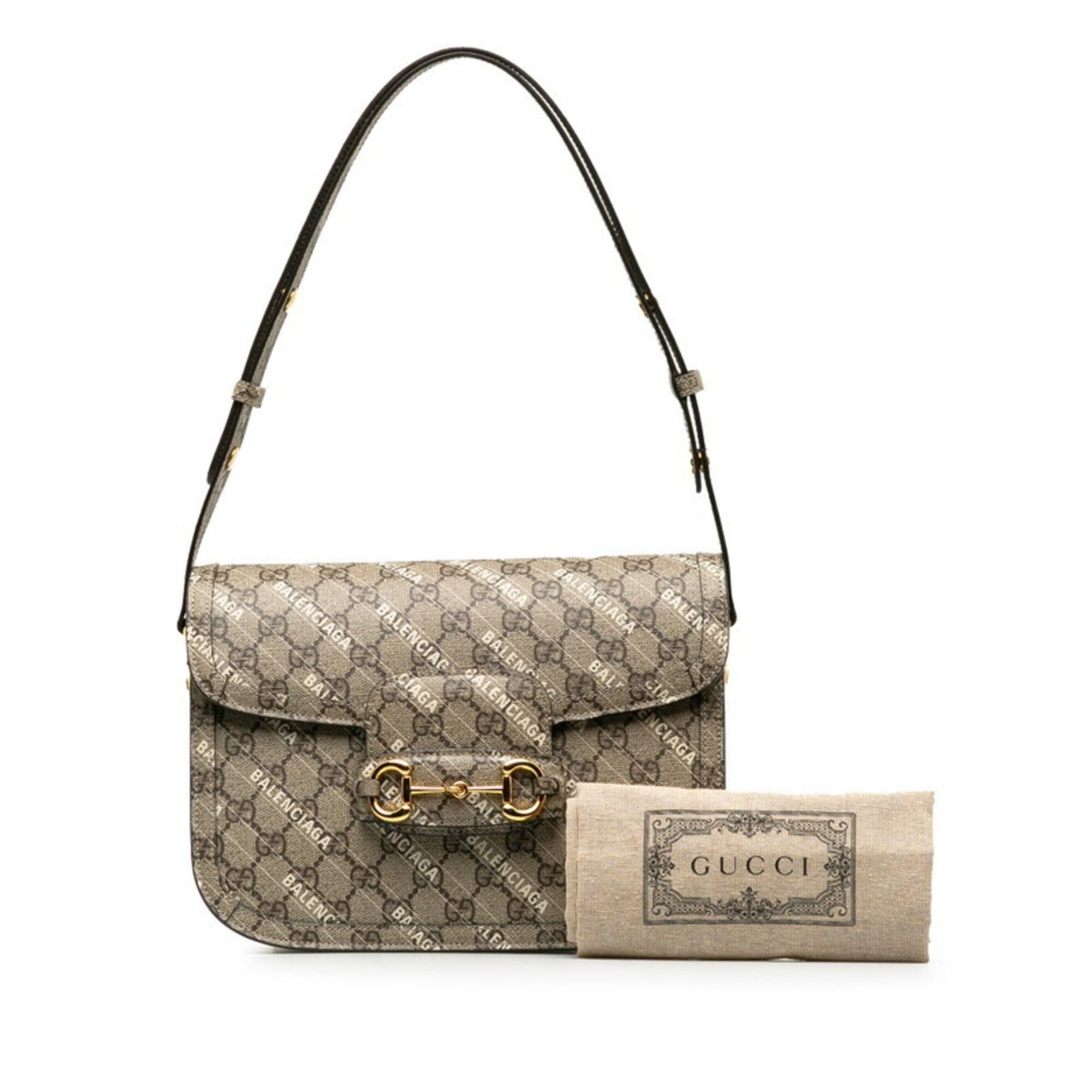 Gucci Gucci x Balenciaga Hacker Project GG Supreme Horsebit Shoulder Bag One 602204 Beige Leather Women's GUCCI Size ONE SIZE - 10 Thumbnail