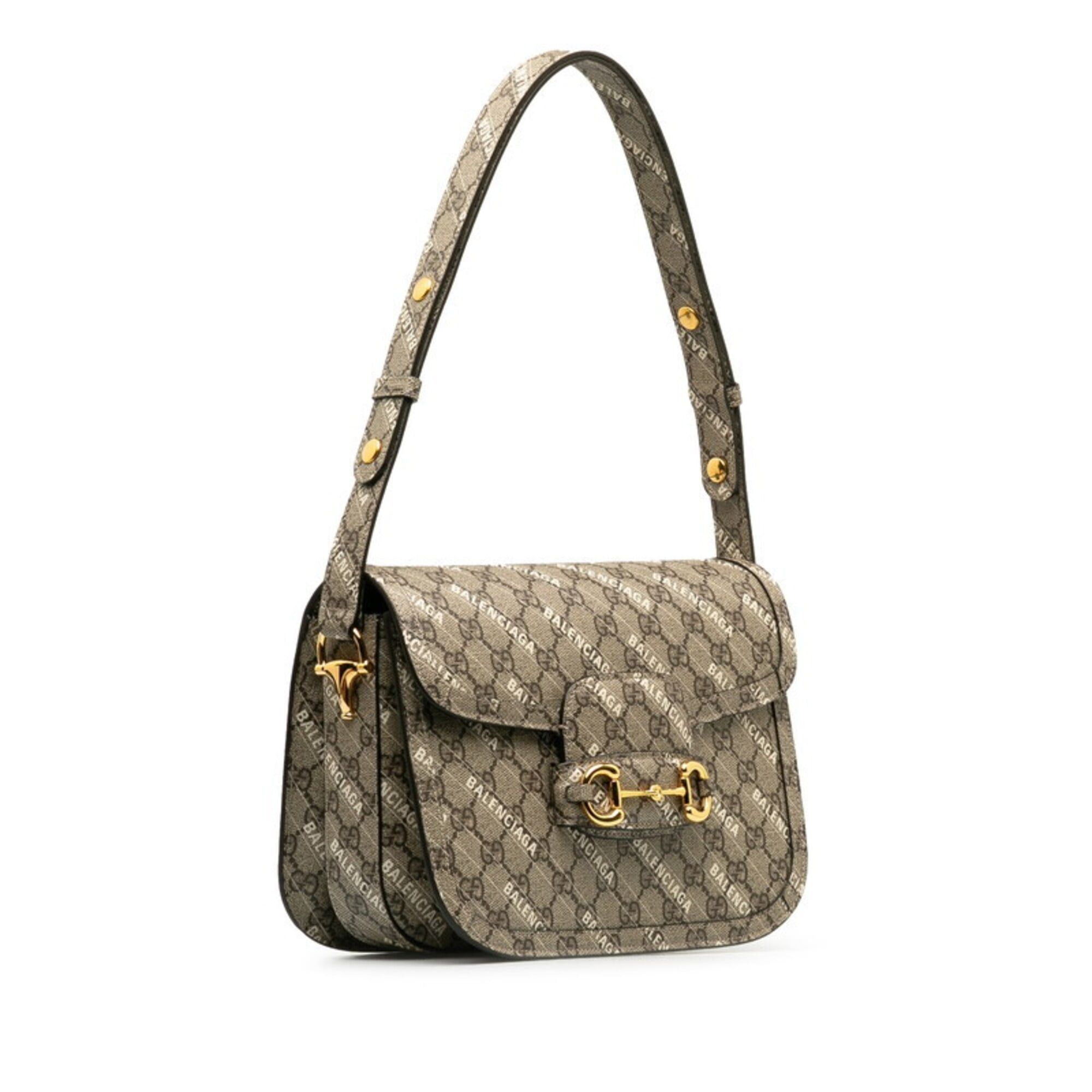 Gucci Gucci x Balenciaga Hacker Project GG Supreme Horsebit Shoulder Bag One 602204 Beige Leather Women's GUCCI Size ONE SIZE - 2 Thumbnail
