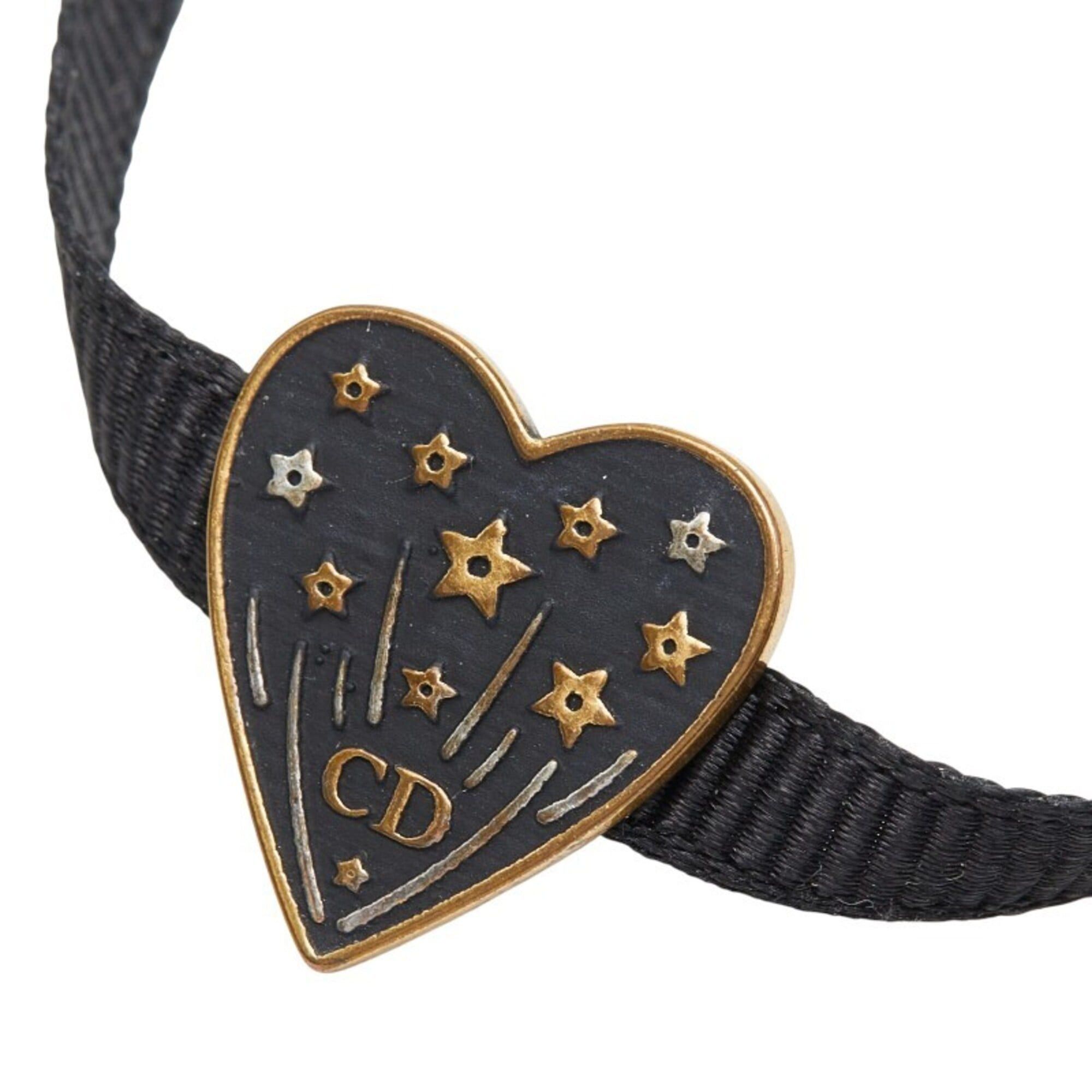 Dior Christian Dior Dior Logo Heart Grosgrain Ribbon Choker Black Gold Metal Women's Size ONE SIZE - 3 Thumbnail