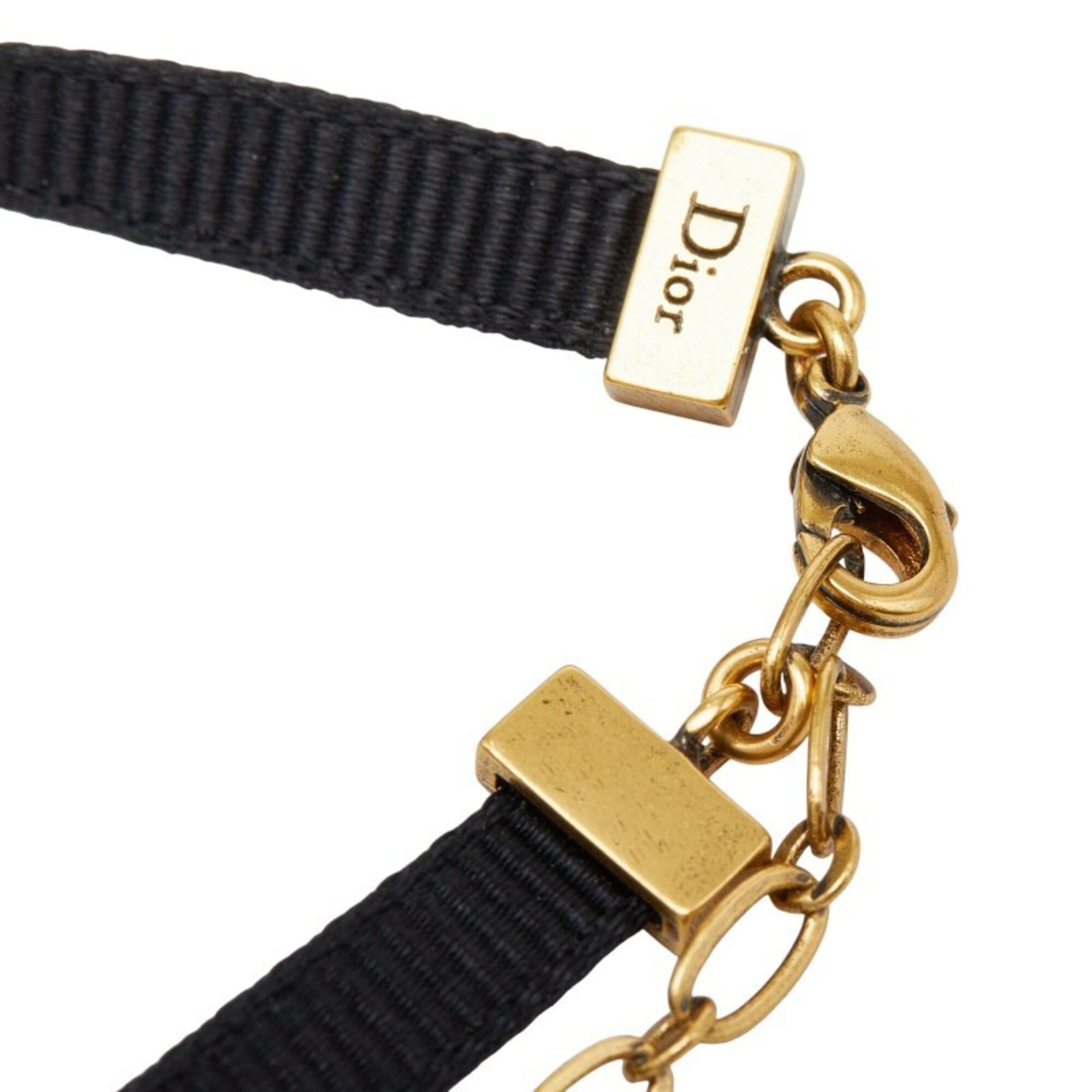Dior Christian Dior Dior Logo Heart Grosgrain Ribbon Choker Black Gold Metal Women's Size ONE SIZE - 6 Thumbnail