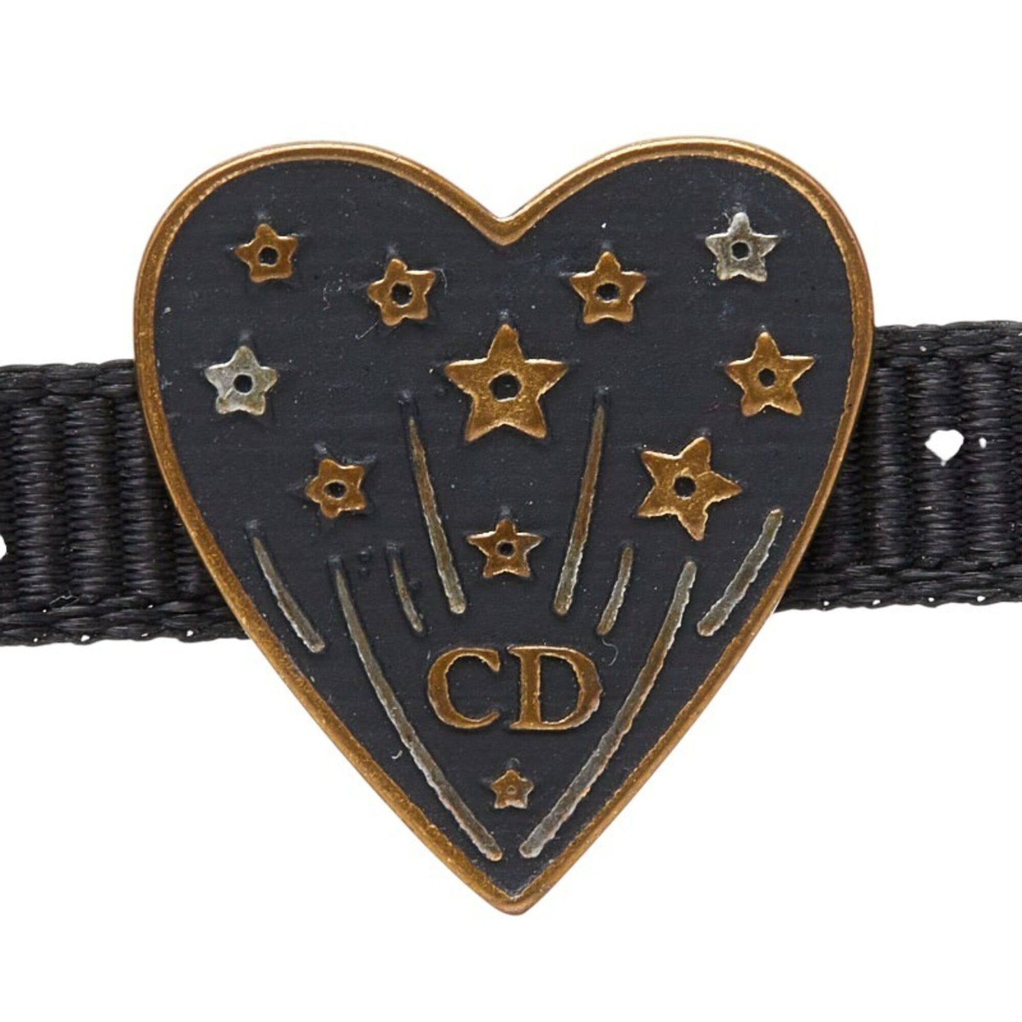 Dior Christian Dior Dior Logo Heart Grosgrain Ribbon Choker Black Gold Metal Women's Size ONE SIZE - 4 Thumbnail