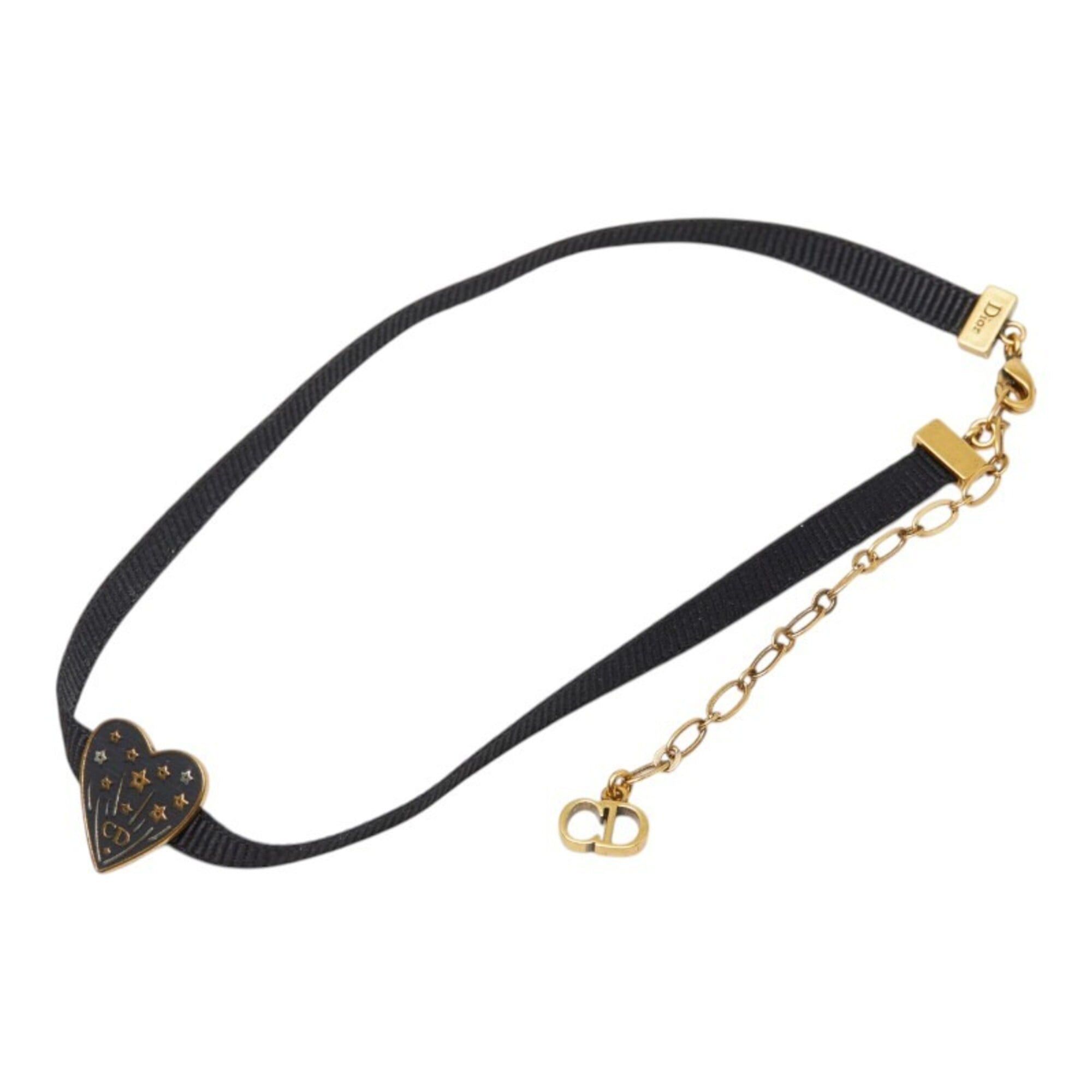 Dior Christian Dior Dior Logo Heart Grosgrain Ribbon Choker Black Gold Metal Women's Size ONE SIZE - 2 Thumbnail