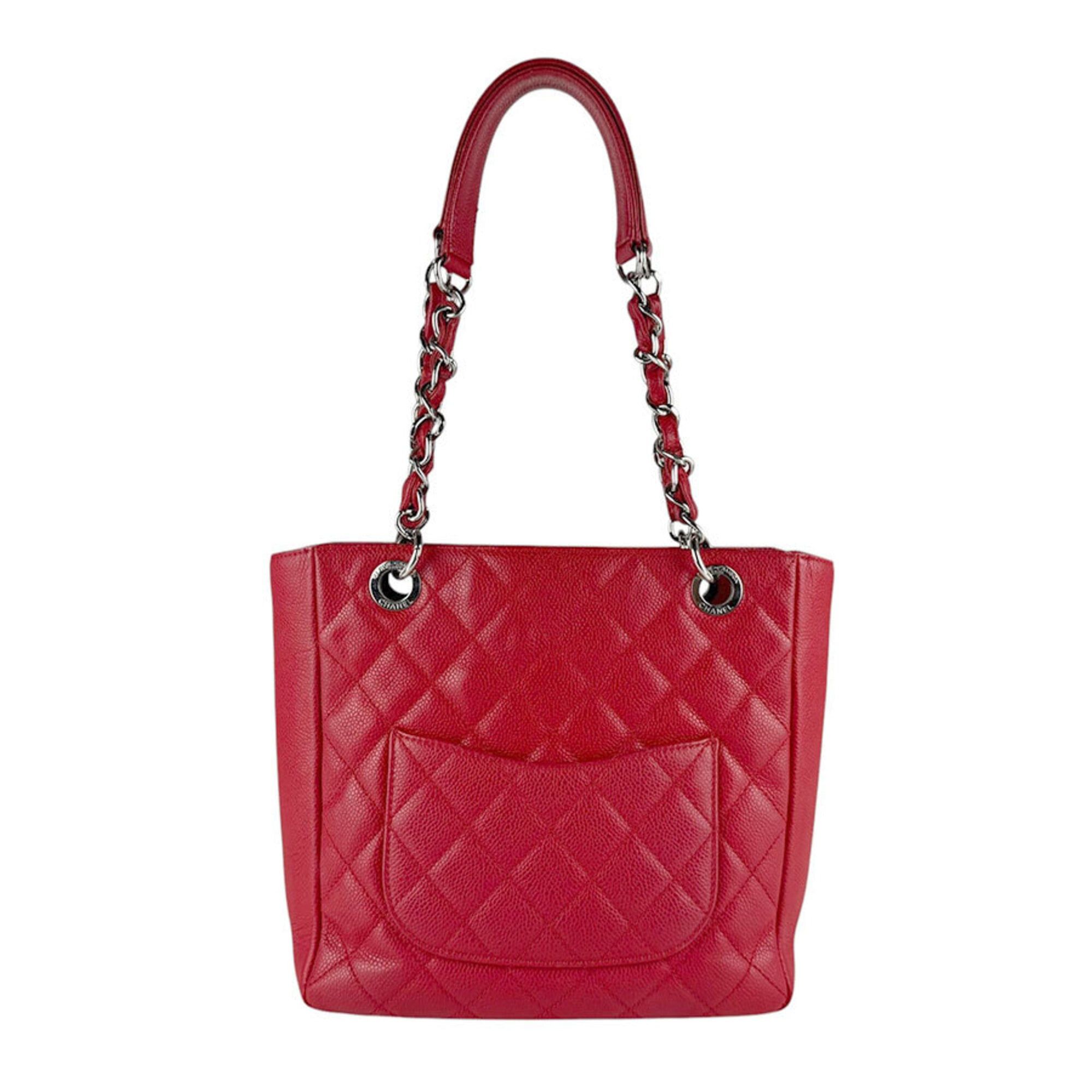 Chanel Chanel Handbag PST Caviar Leather Red Women's z9798 Size ONE SIZE - 3 Thumbnail