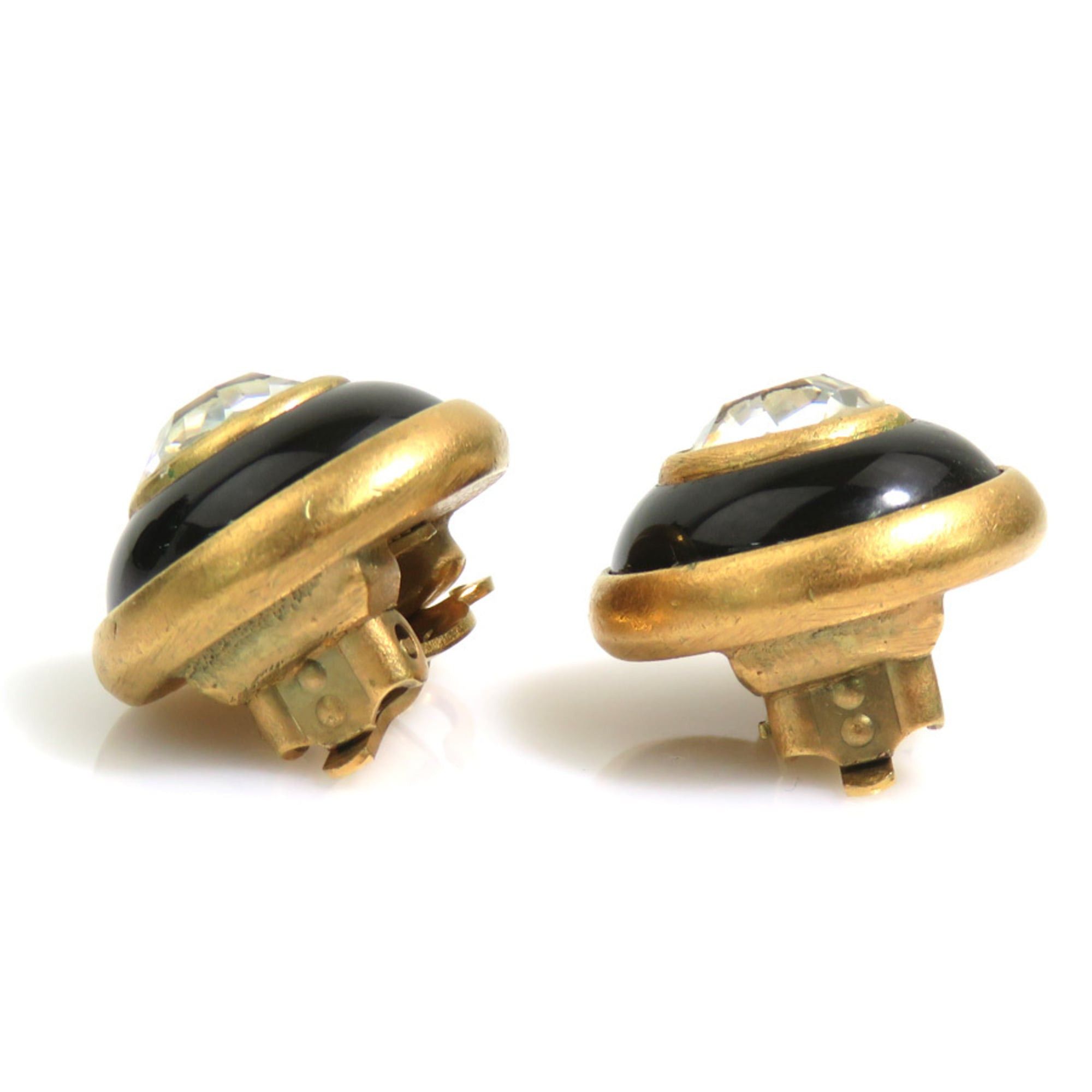 Chanel Chanel earrings, metal, rhinestone, gold, black, clear, women's, h32239a Size ONE SIZE - 6 Thumbnail