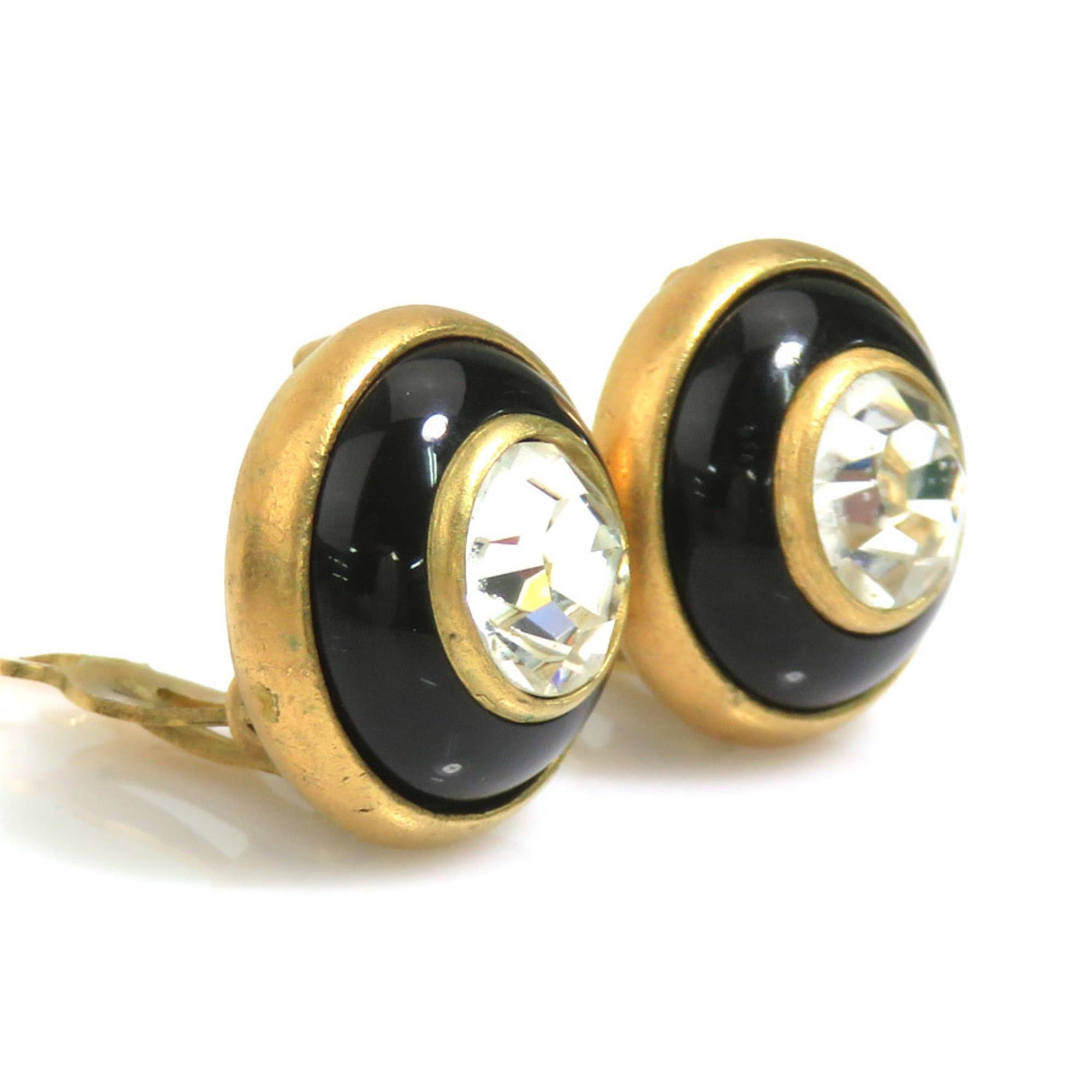 Chanel Chanel earrings, metal, rhinestone, gold, black, clear, women's, h32239a Size ONE SIZE - 2 Thumbnail