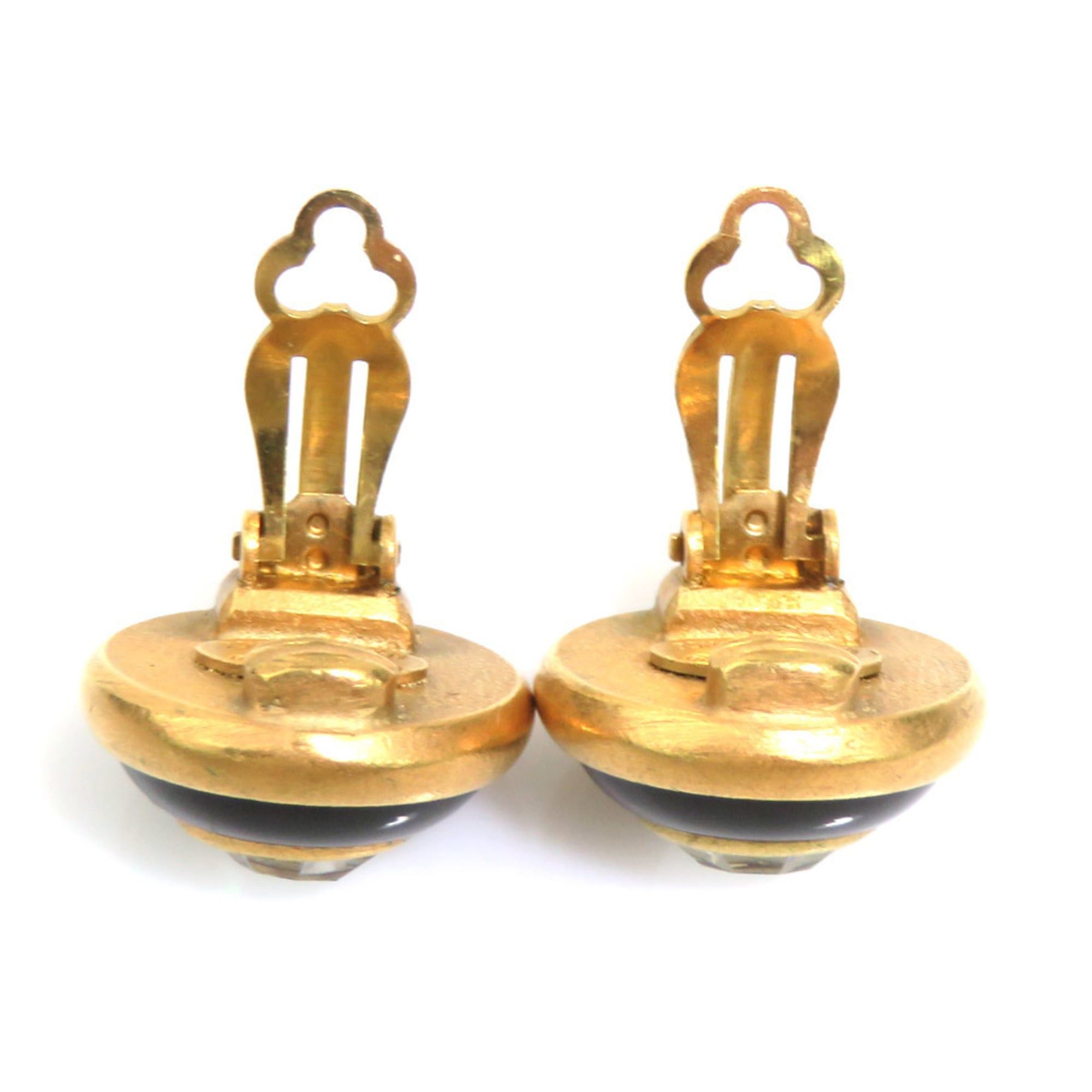 Chanel Chanel earrings, metal, rhinestone, gold, black, clear, women's, h32239a Size ONE SIZE - 7 Thumbnail