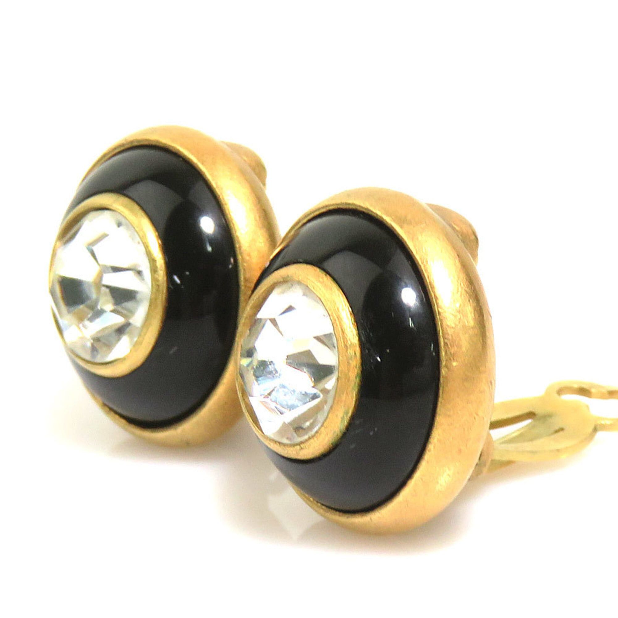 Chanel Chanel earrings, metal, rhinestone, gold, black, clear, women's, h32239a Size ONE SIZE - 3 Thumbnail