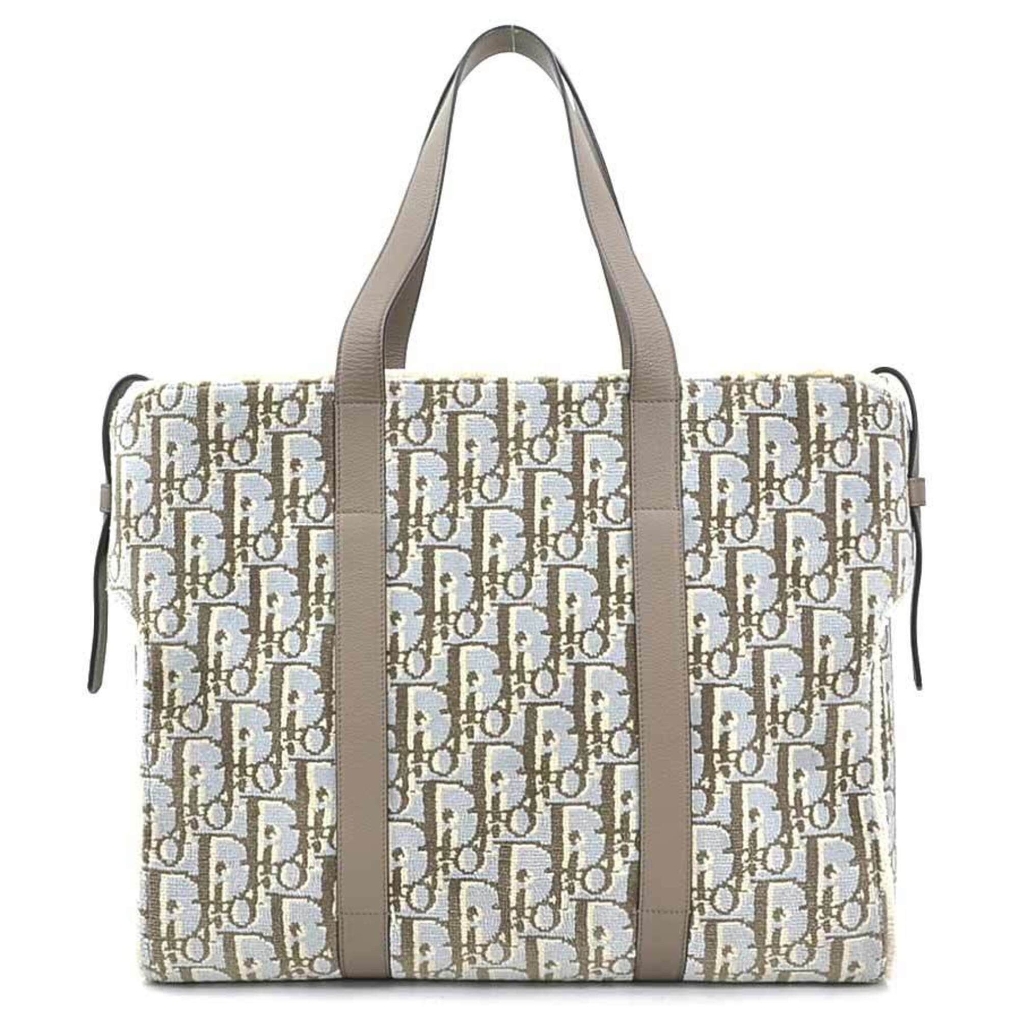 Dior Christian Dior House of Coroll Leather Rug Handbag, Light Blue/Gray, Men's/Women's, 90255k Size ONE SIZE - 3 Thumbnail