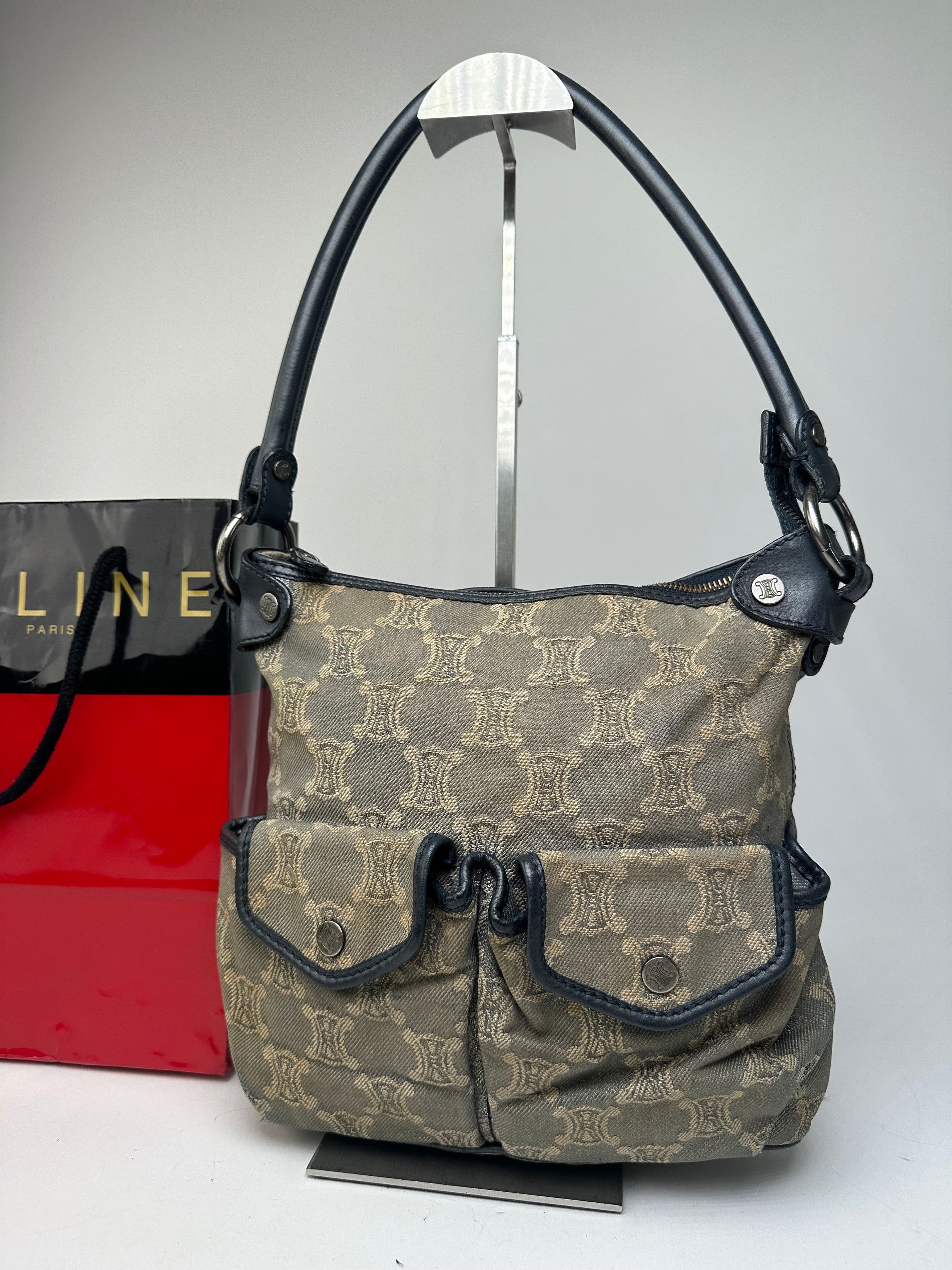 Celine Vintage Canvas Shoulder Bag Grey Size ONE SIZE - 7 Thumbnail