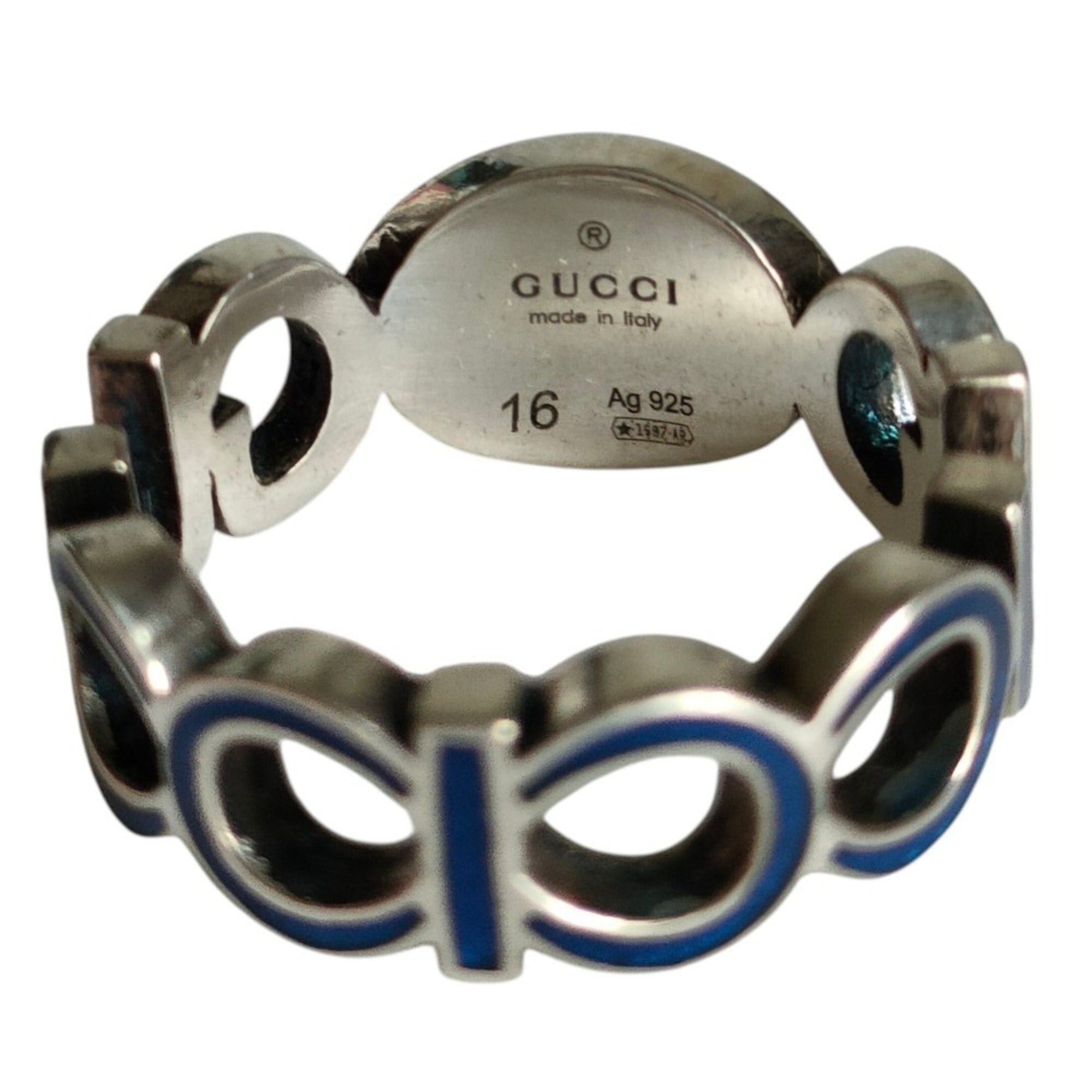 Gucci GUCCI 925 Interlocking GG Logo Silver Ring, Size 16 (equivalent to size 1), with Box, Blue Silver, Men's/Women's. Size ONE SIZE - 5 Thumbnail