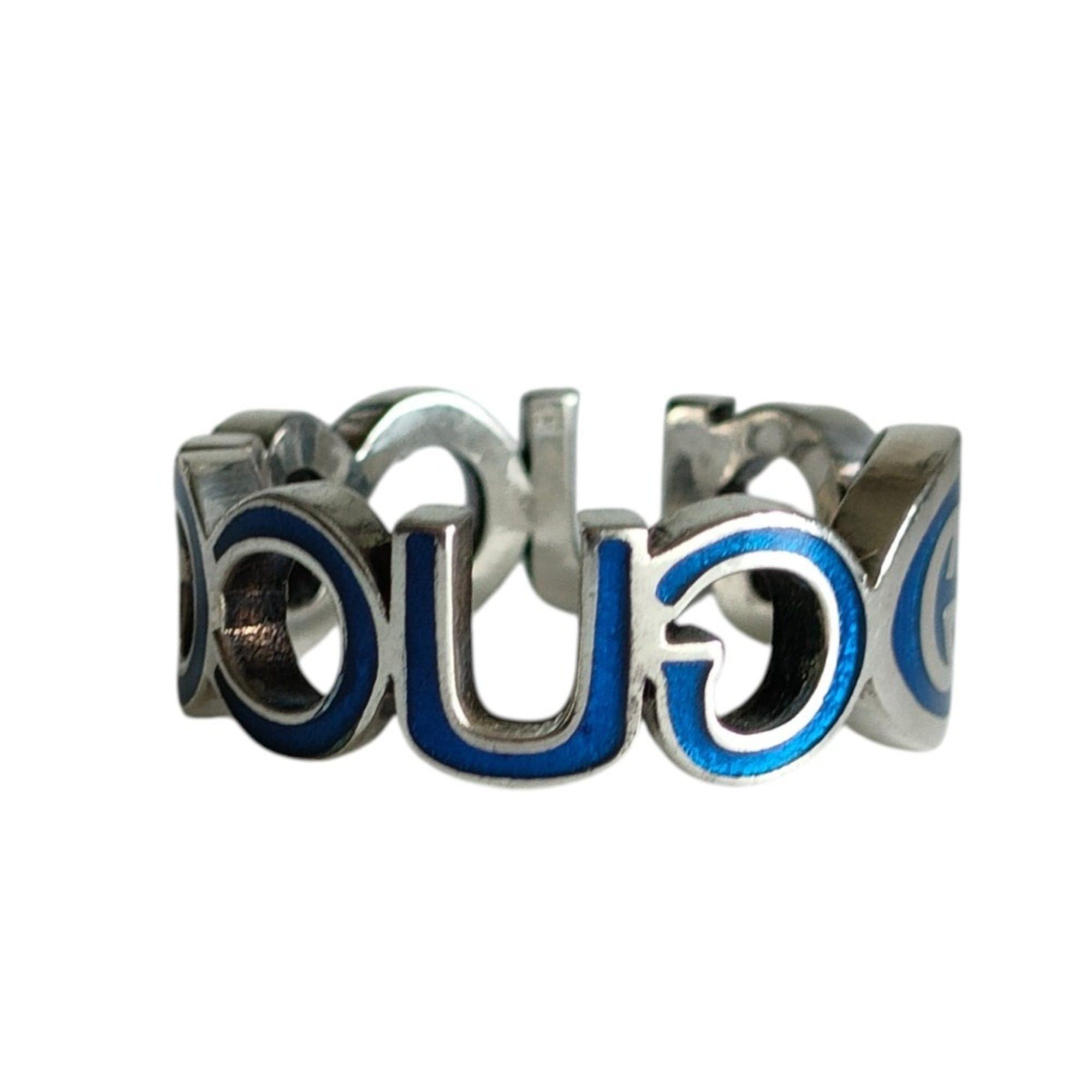 Gucci GUCCI 925 Interlocking GG Logo Silver Ring, Size 16 (equivalent to size 1), with Box, Blue Silver, Men's/Women's. Size ONE SIZE - 3 Thumbnail