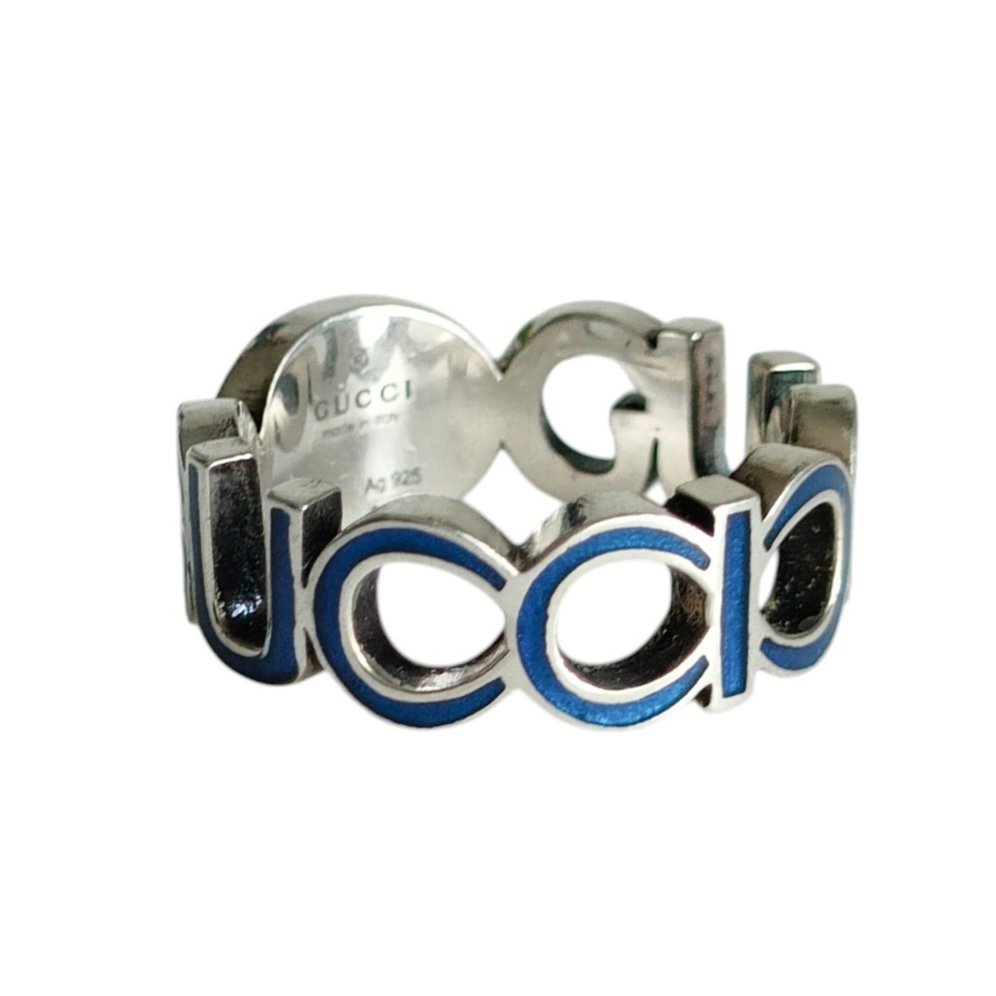 Gucci GUCCI 925 Interlocking GG Logo Silver Ring, Size 16 (equivalent to size 1), with Box, Blue Silver, Men's/Women's. Size ONE SIZE - 2 Thumbnail