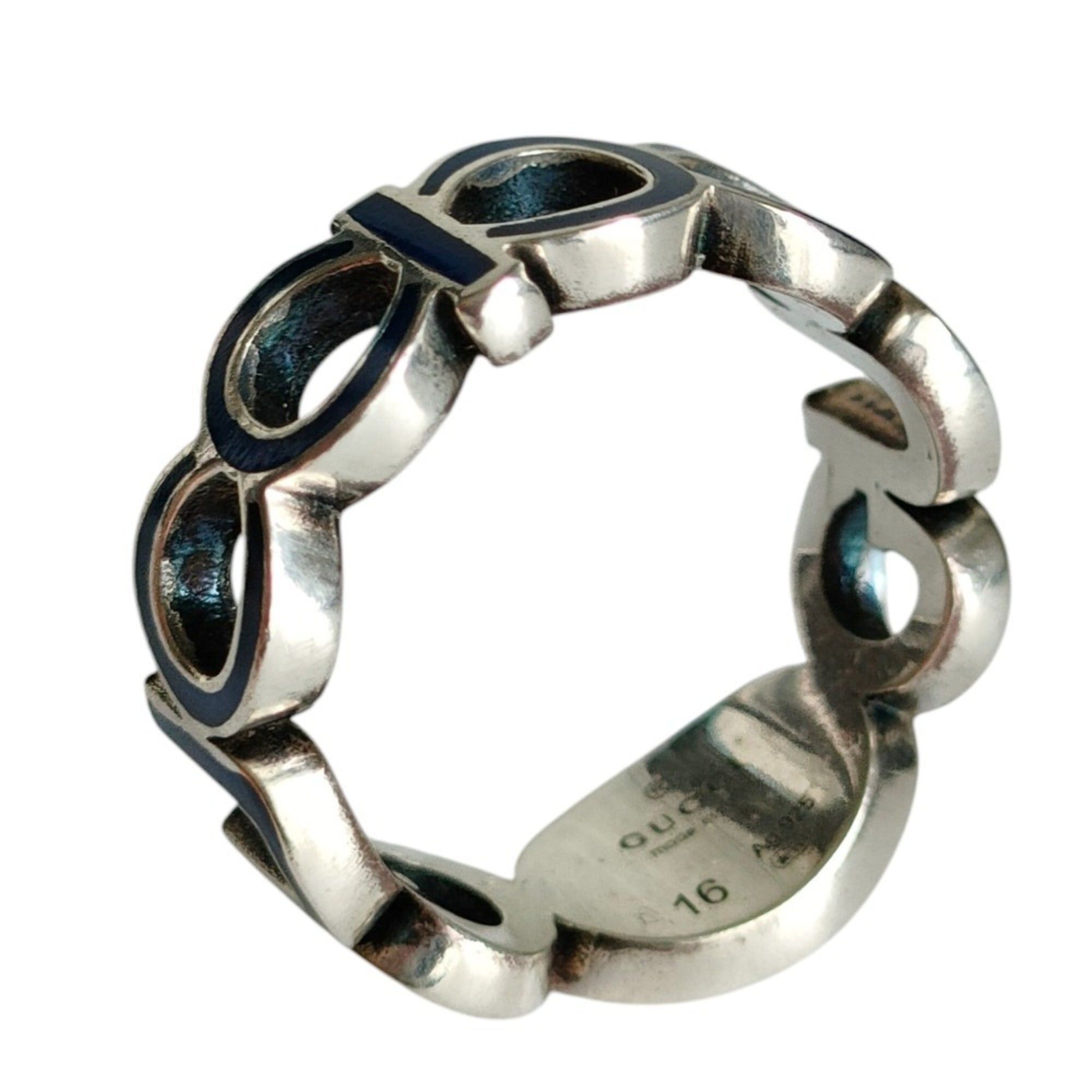 Gucci GUCCI 925 Interlocking GG Logo Silver Ring, Size 16 (equivalent to size 1), with Box, Blue Silver, Men's/Women's. Size ONE SIZE - 4 Thumbnail