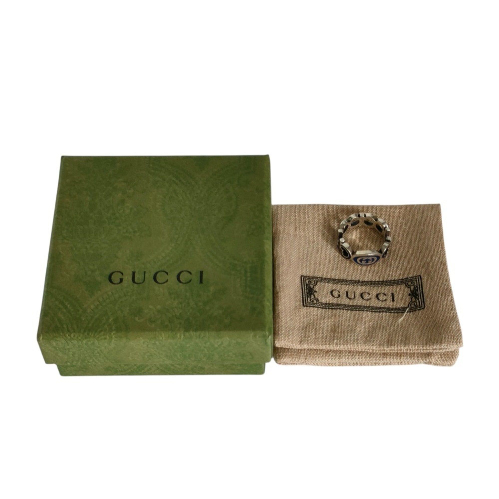 Gucci GUCCI 925 Interlocking GG Logo Silver Ring, Size 16 (equivalent to size 1), with Box, Blue Silver, Men's/Women's. Size ONE SIZE - 7 Thumbnail