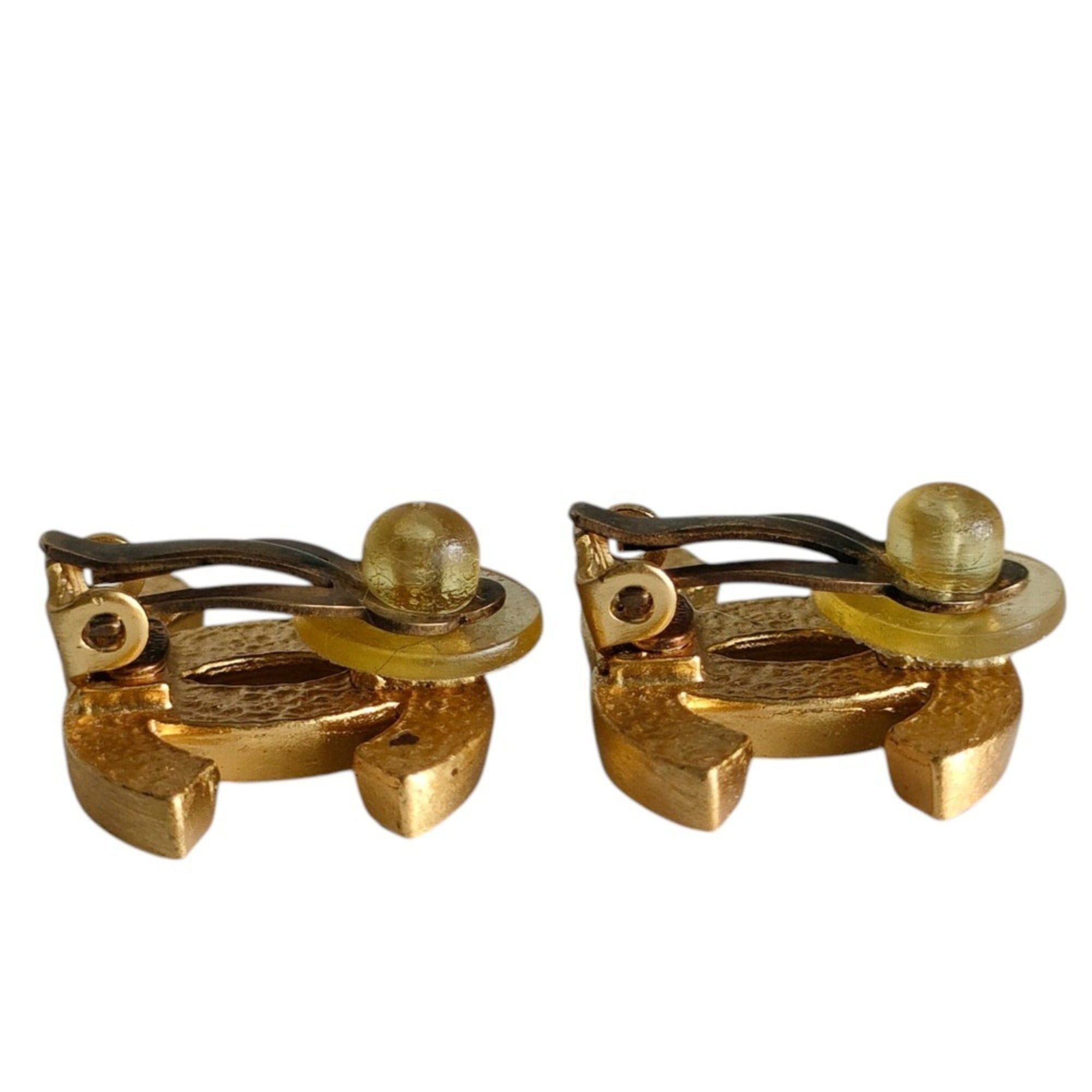 Chanel CHANEL 01A Coco Mark Black Rhinestone Clip Earrings with Box, Gold Color, Women's Size ONE SIZE - 3 Thumbnail