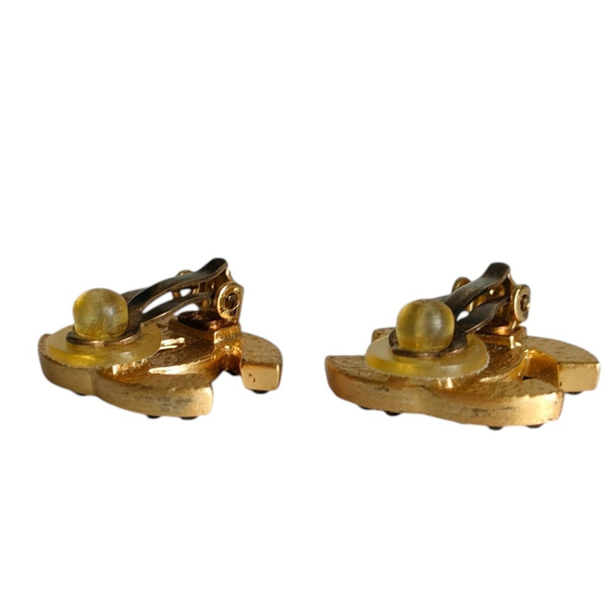 Chanel CHANEL 01A Coco Mark Black Rhinestone Clip Earrings with Box, Gold Color, Women's Size ONE SIZE - 4 Thumbnail