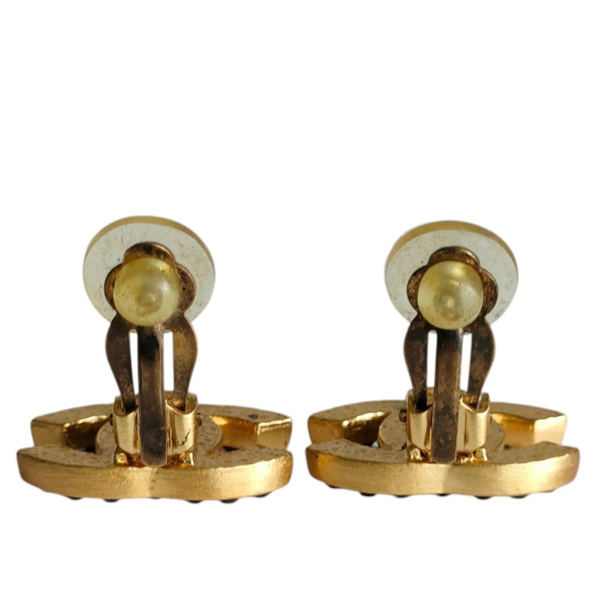 Chanel CHANEL 01A Coco Mark Black Rhinestone Clip Earrings with Box, Gold Color, Women's Size ONE SIZE - 5 Thumbnail