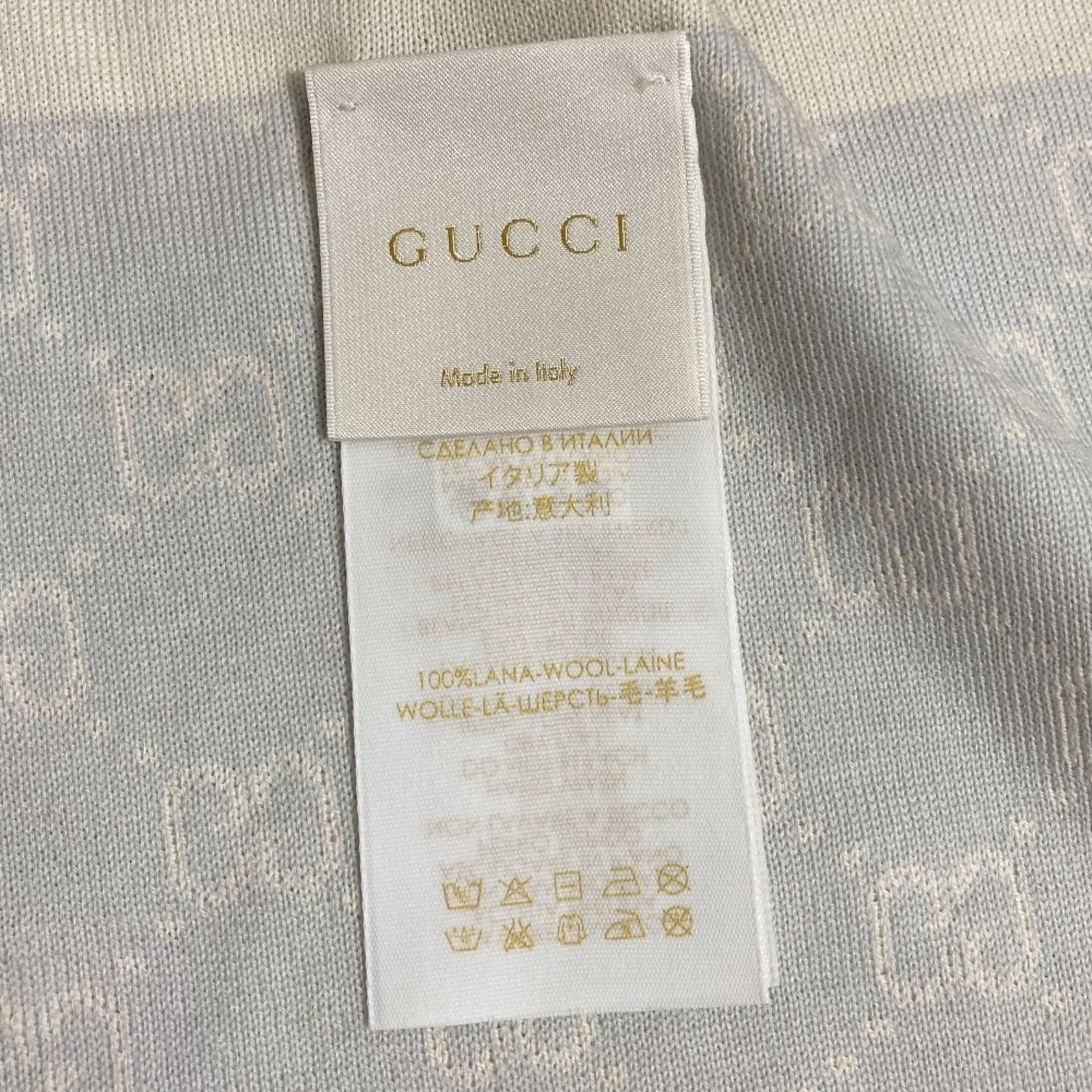 Gucci GUCCI GG pattern wool knit scarf 256310 Light blue beige Women's Size ONE SIZE - 5 Thumbnail