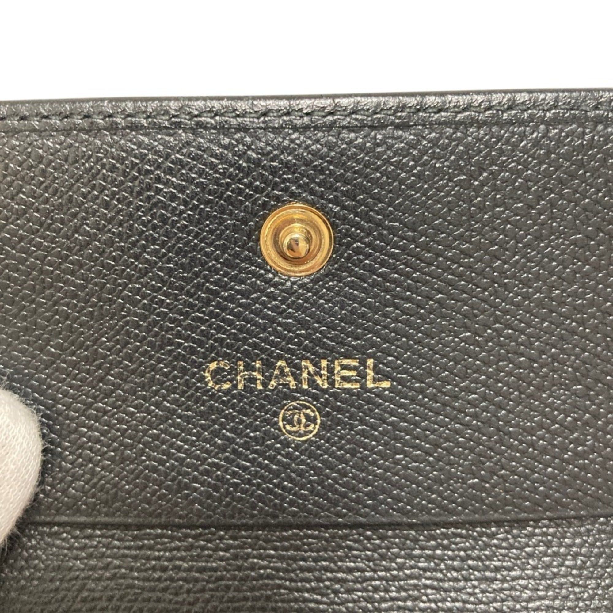 Chanel CHANEL Coco Mark Button Leather Compact Tri-fold Wallet, Black, Women's Size ONE SIZE - 9 Thumbnail
