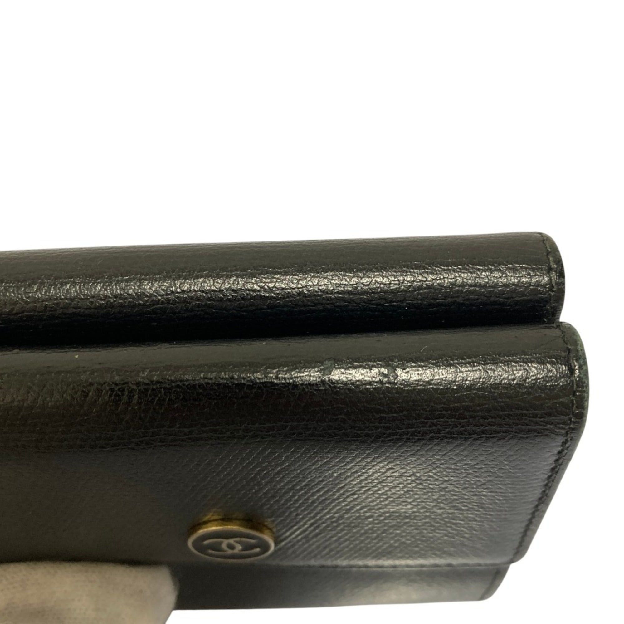 Chanel CHANEL Coco Mark Button Leather Compact Tri-fold Wallet, Black, Women's Size ONE SIZE - 13 Thumbnail