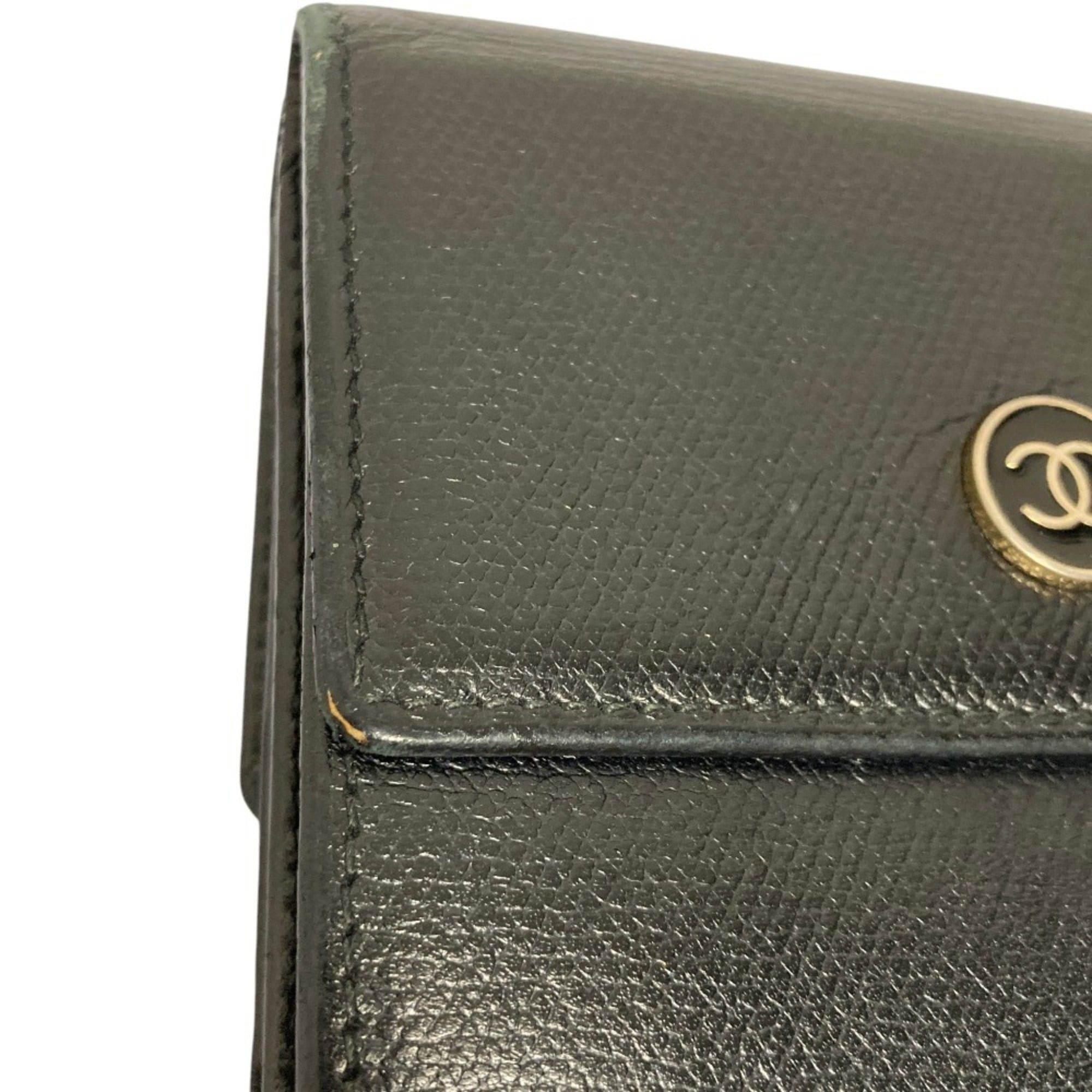 Chanel CHANEL Coco Mark Button Leather Compact Tri-fold Wallet, Black, Women's Size ONE SIZE - 11 Thumbnail