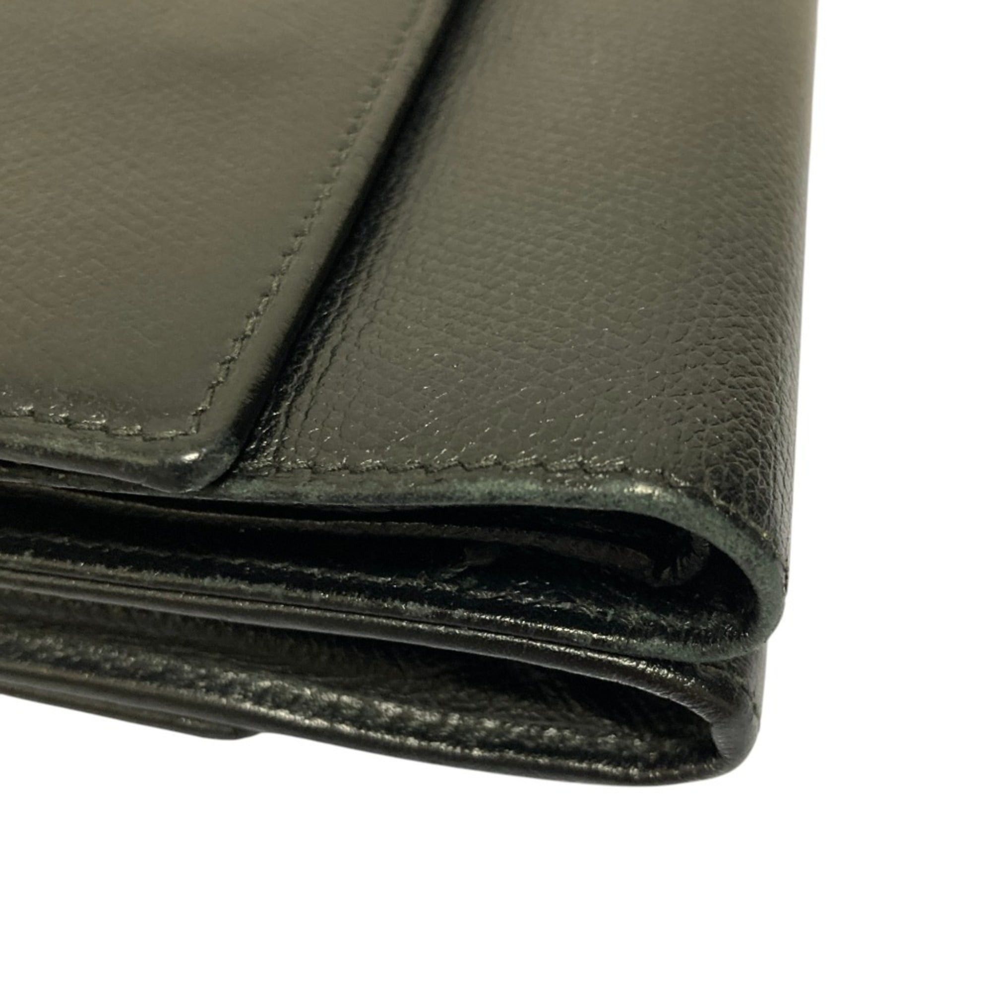 Chanel CHANEL Coco Mark Button Leather Compact Tri-fold Wallet, Black, Women's Size ONE SIZE - 14 Thumbnail