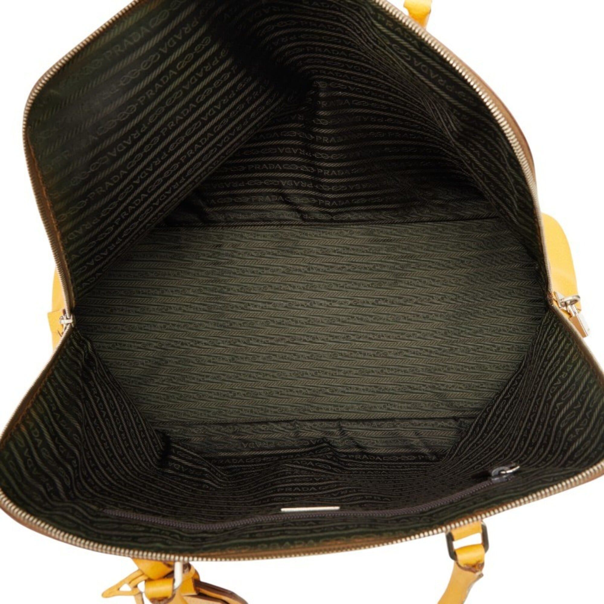 Prada Prada Triangle Logo Plate Handbag Boston Bag Yellow Leather Women's PRADA Size ONE SIZE - 12 Thumbnail