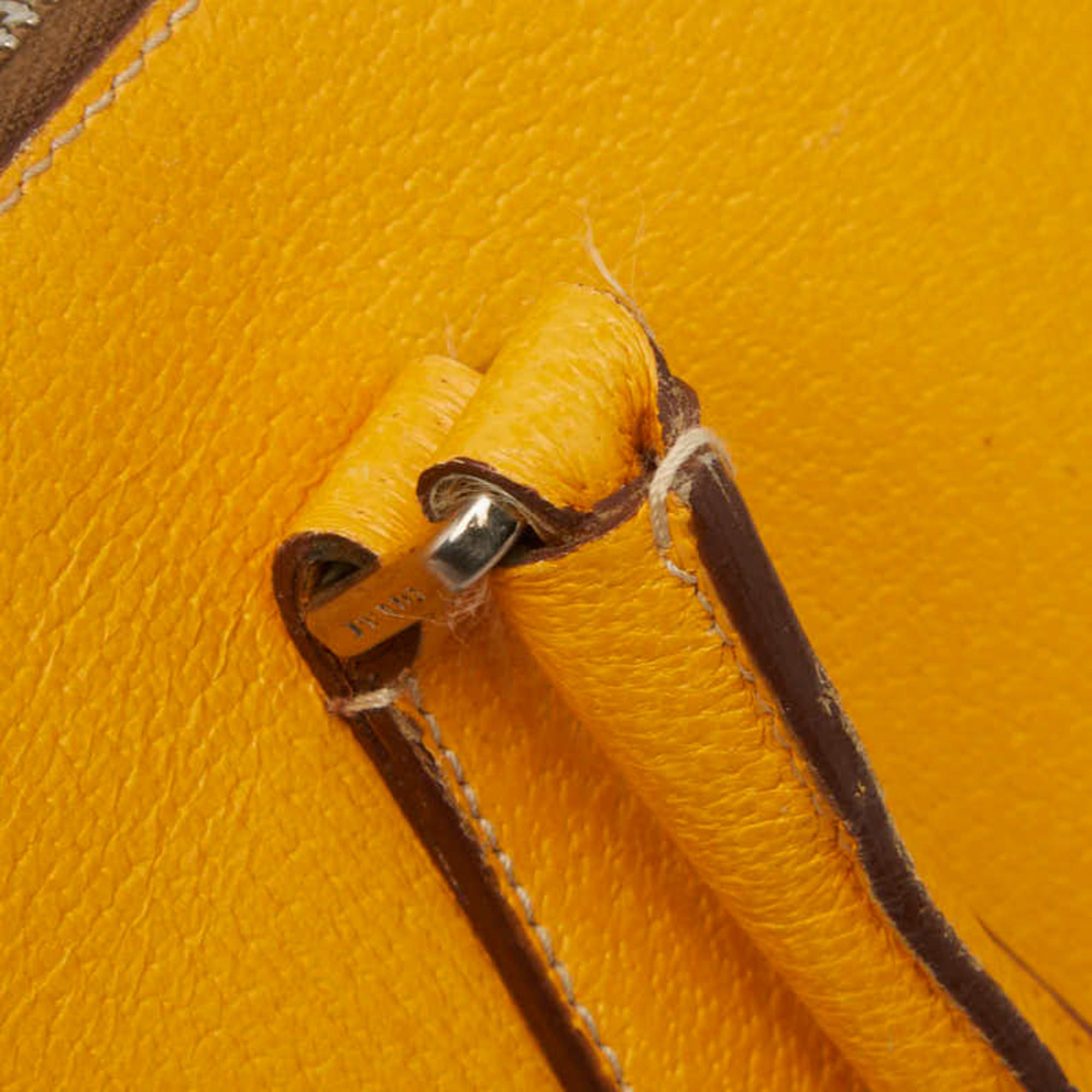 Prada Prada Triangle Logo Plate Handbag Boston Bag Yellow Leather Women's PRADA Size ONE SIZE - 9 Thumbnail
