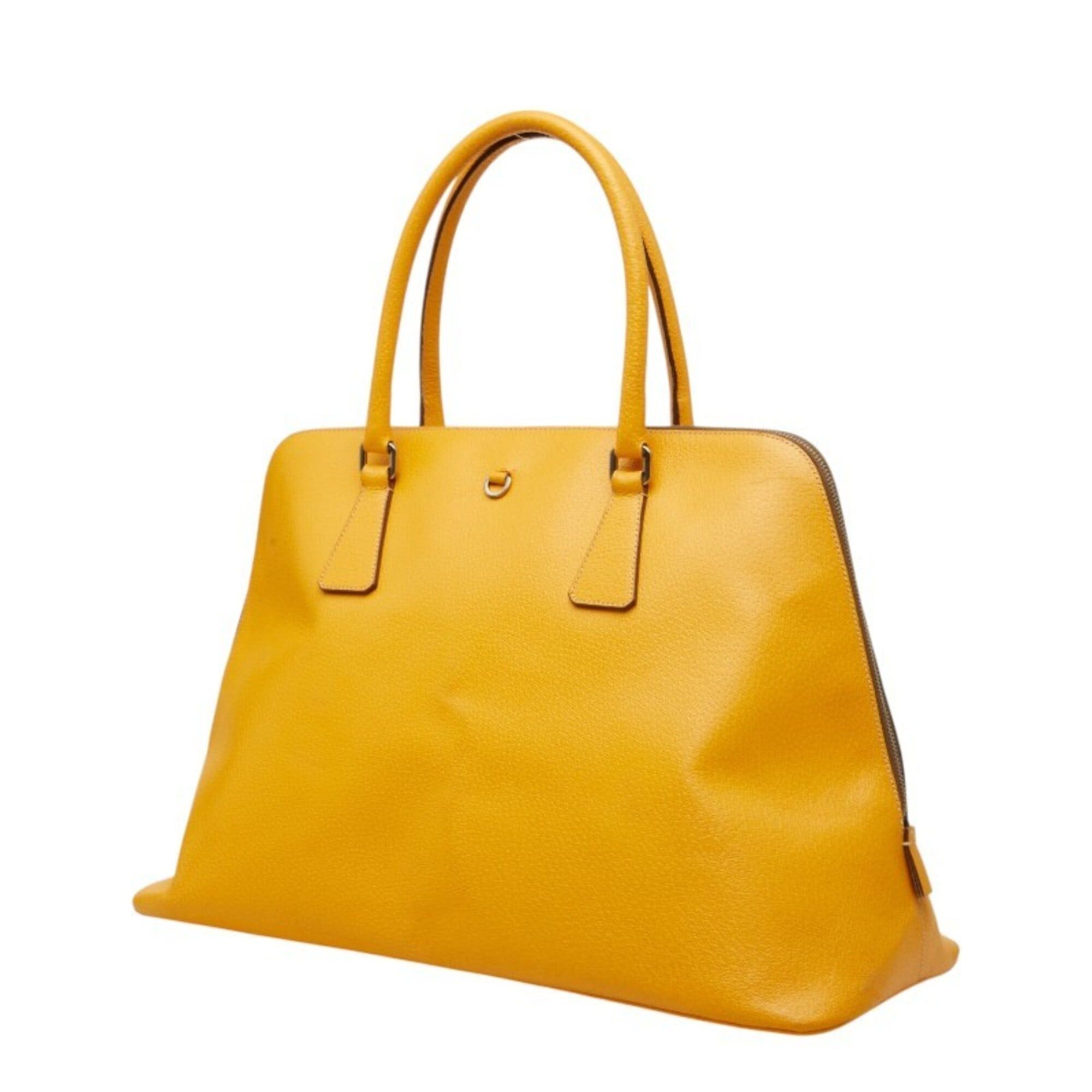 Prada Prada Triangle Logo Plate Handbag Boston Bag Yellow Leather Women's PRADA Size ONE SIZE - 2 Thumbnail