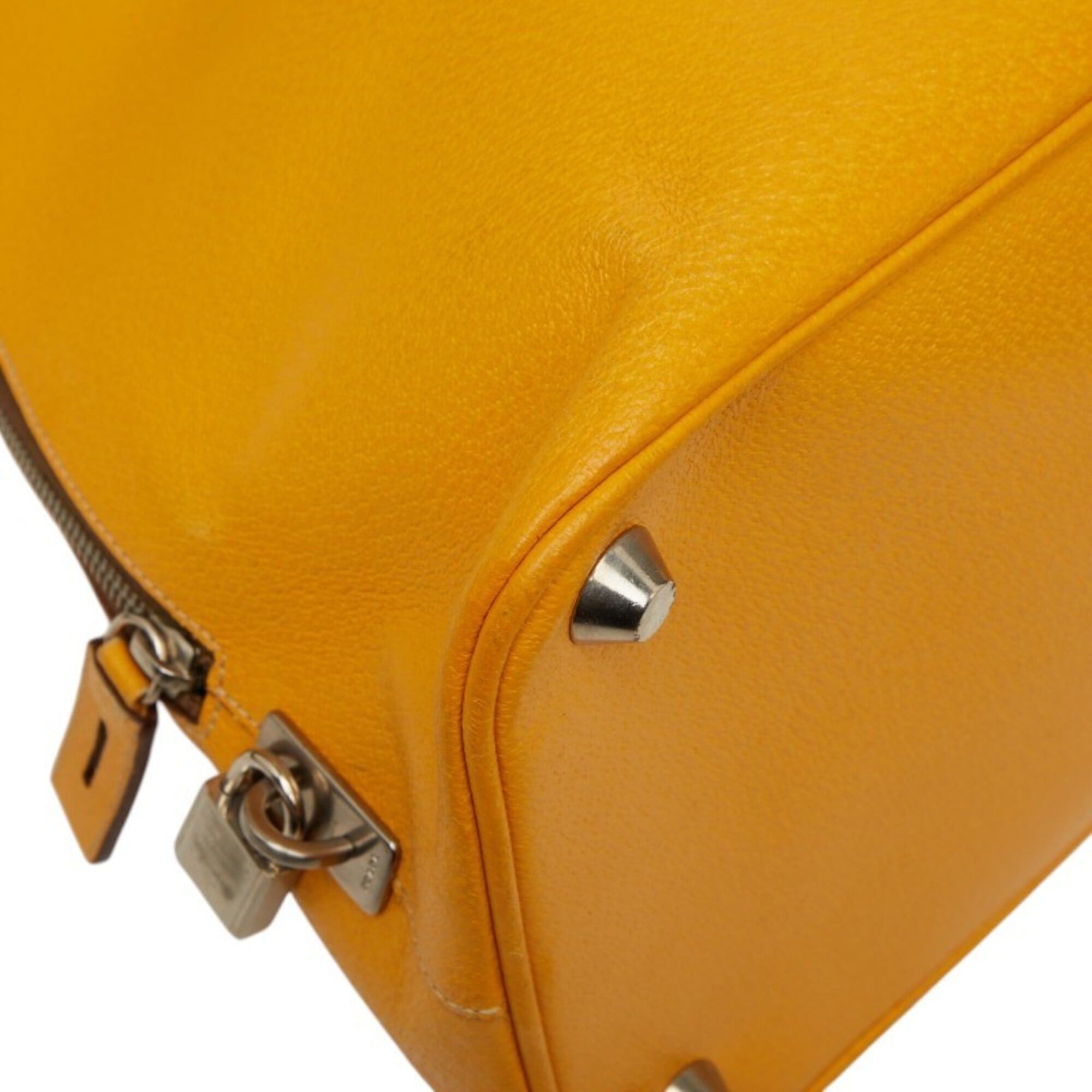 Prada Prada Triangle Logo Plate Handbag Boston Bag Yellow Leather Women's PRADA Size ONE SIZE - 7 Thumbnail