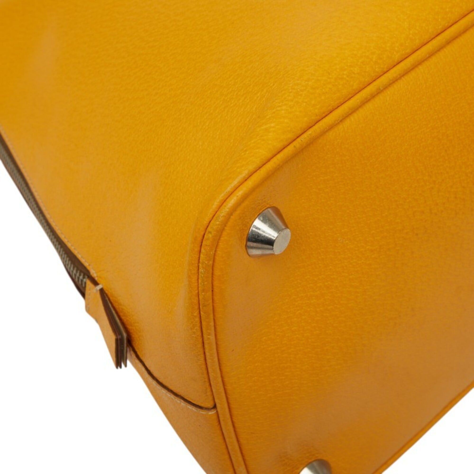 Prada Prada Triangle Logo Plate Handbag Boston Bag Yellow Leather Women's PRADA Size ONE SIZE - 5 Thumbnail