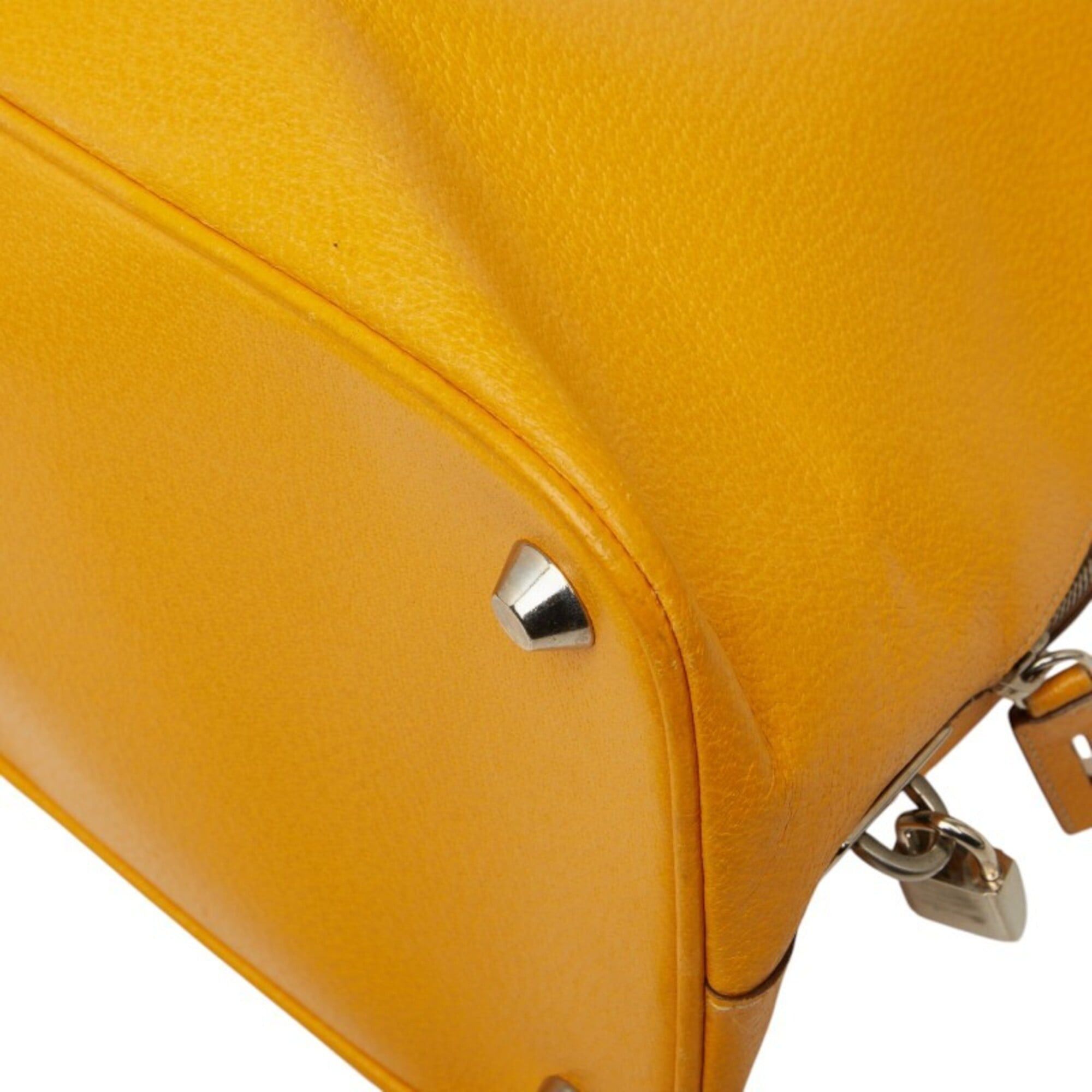 Prada Prada Triangle Logo Plate Handbag Boston Bag Yellow Leather Women's PRADA Size ONE SIZE - 4 Thumbnail