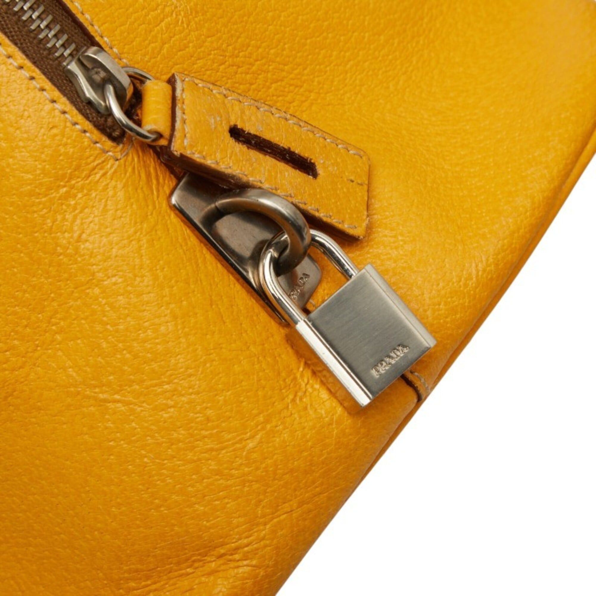 Prada Prada Triangle Logo Plate Handbag Boston Bag Yellow Leather Women's PRADA Size ONE SIZE - 8 Thumbnail