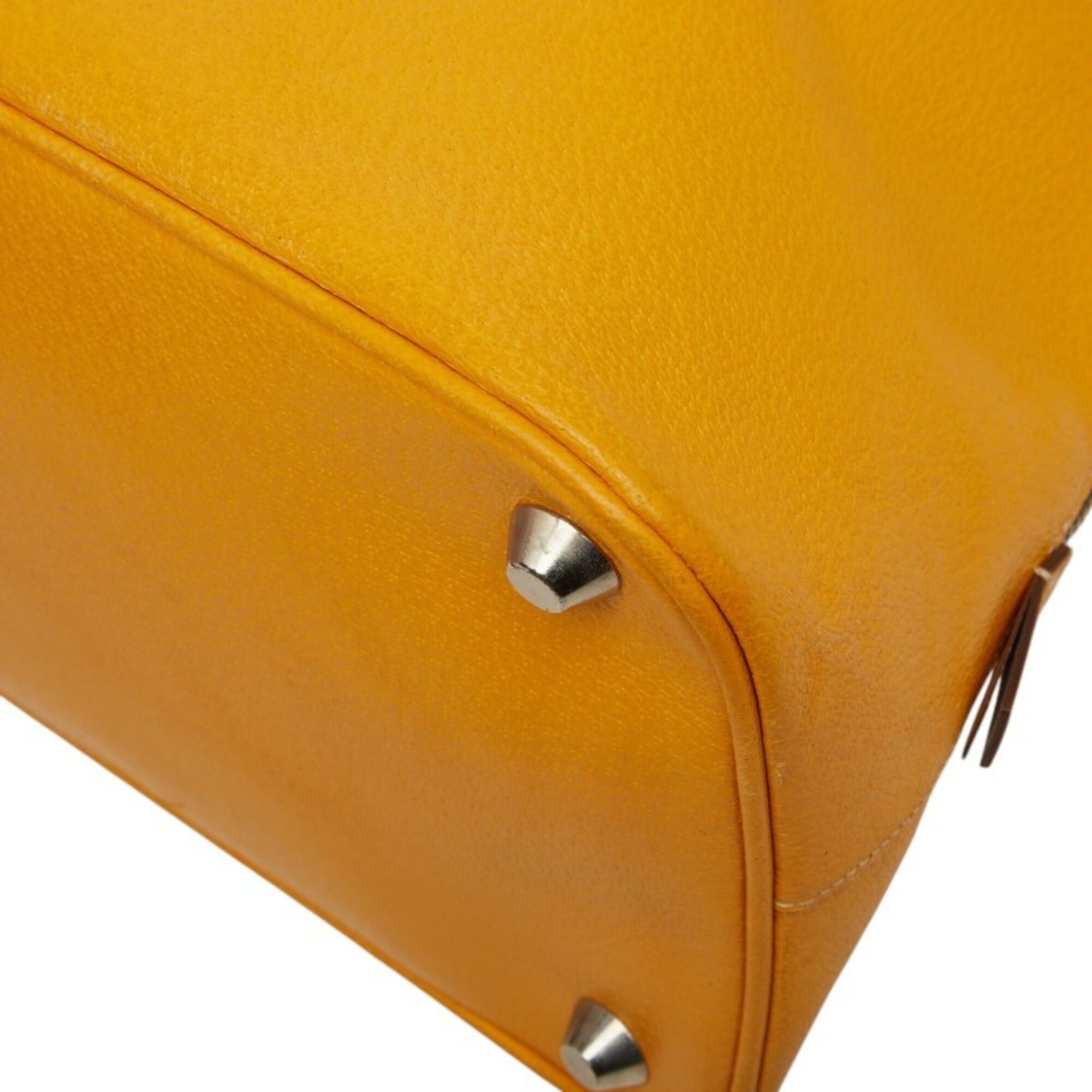 Prada Prada Triangle Logo Plate Handbag Boston Bag Yellow Leather Women's PRADA Size ONE SIZE - 6 Thumbnail