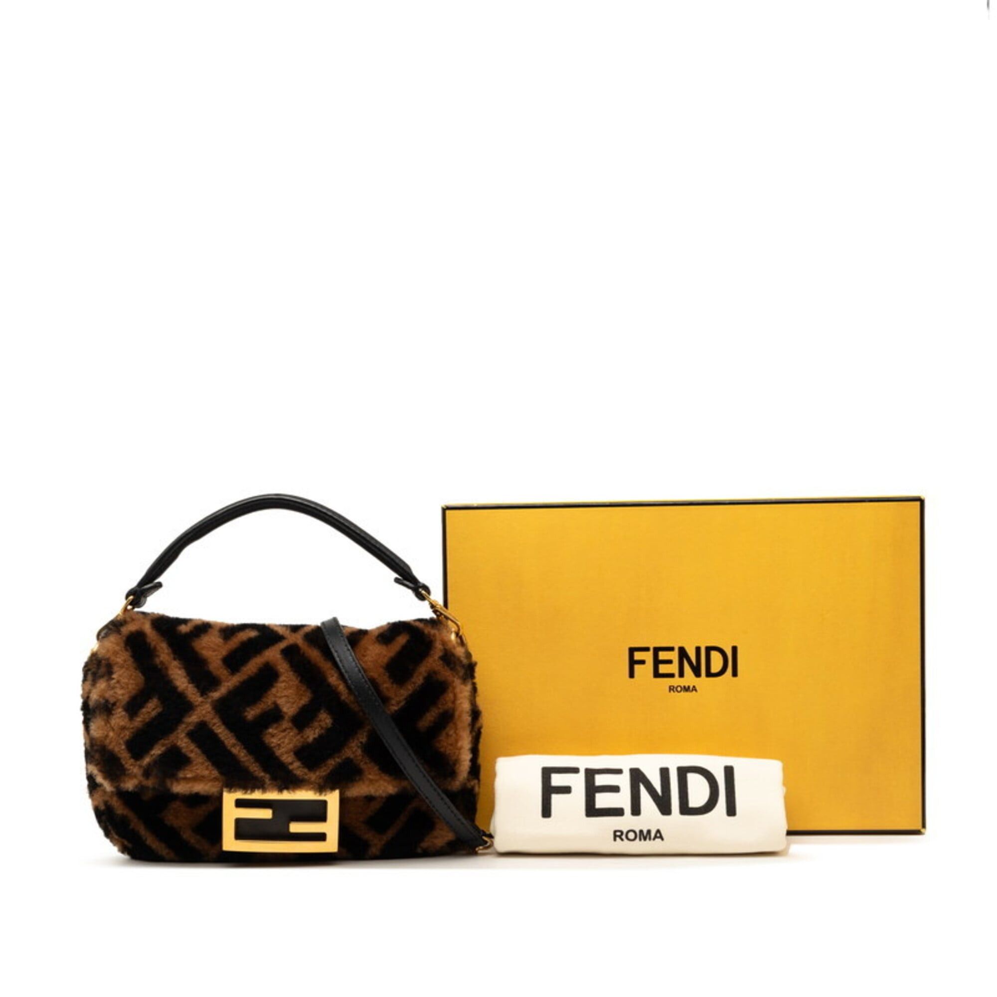 Fendi Fendi Zucca Baguette Mini Handbag Shoulder Bag 2WAY 8BS017 Brown Shearling Leather Women's FENDI Size ONE SIZE - 7 Thumbnail