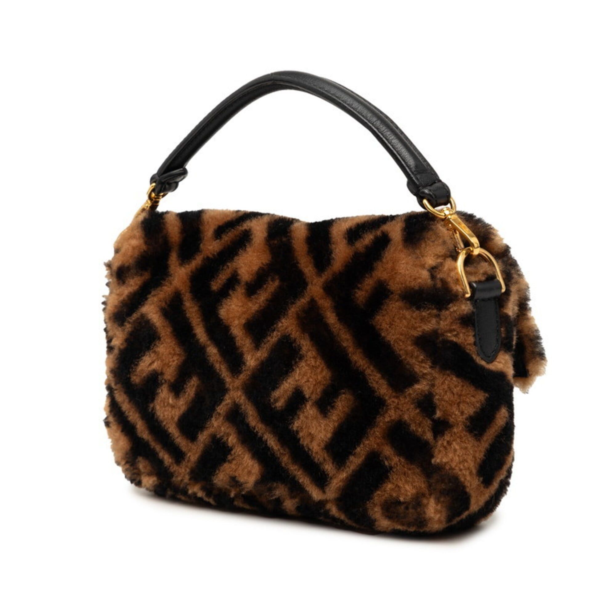 Fendi Fendi Zucca Baguette Mini Handbag Shoulder Bag 2WAY 8BS017 Brown Shearling Leather Women's FENDI Size ONE SIZE - 2 Thumbnail