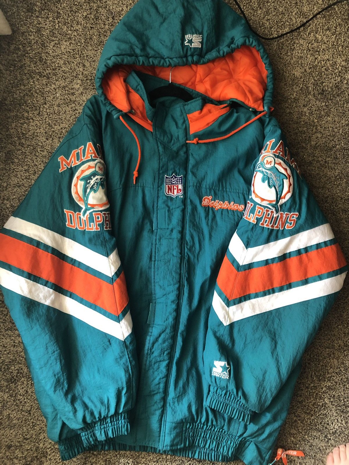 Rare Miami Dolphins Pro Line Starter Leather Jacket (M) – Retro