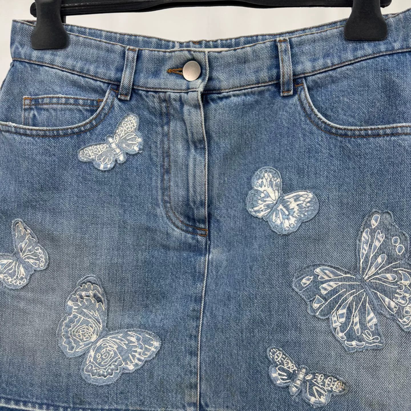Valentino Valentino Butterfly Embroidery Denim Skirt Size 36" / US 14 / IT 50 - 3 Thumbnail