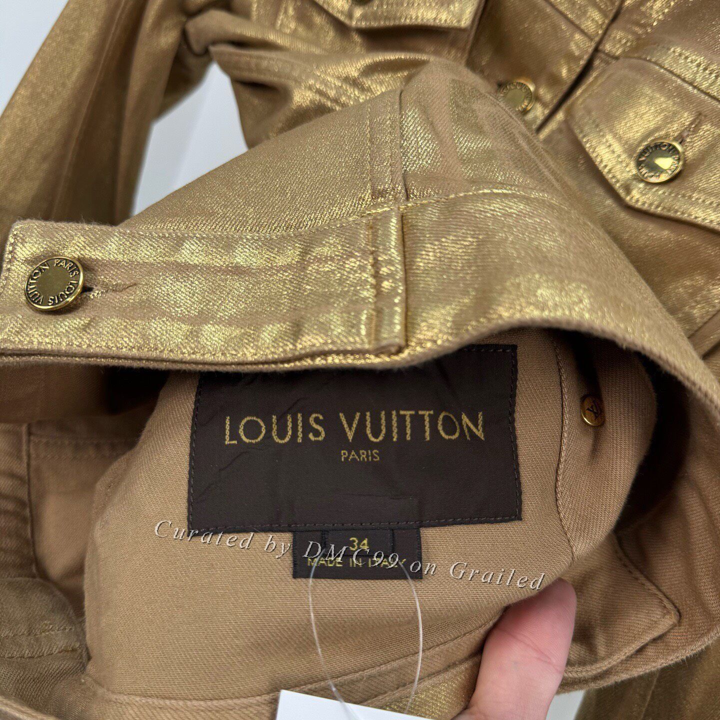 Louis Vuitton Louis Vuitton Gold Glitter Denim Jacket Size XXS / US 00 / IT 34 - 5 Thumbnail