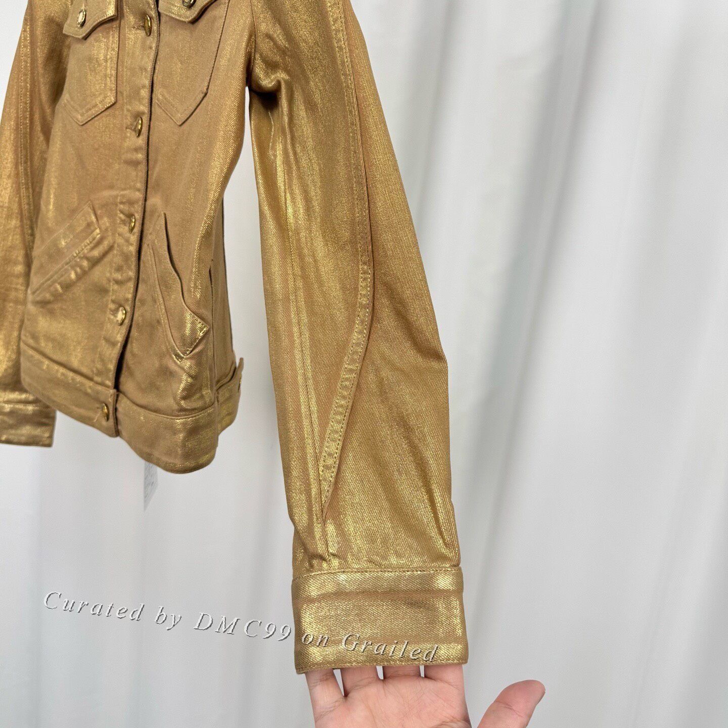 Louis Vuitton Louis Vuitton Gold Glitter Denim Jacket Size XXS / US 00 / IT 34 - 4 Thumbnail